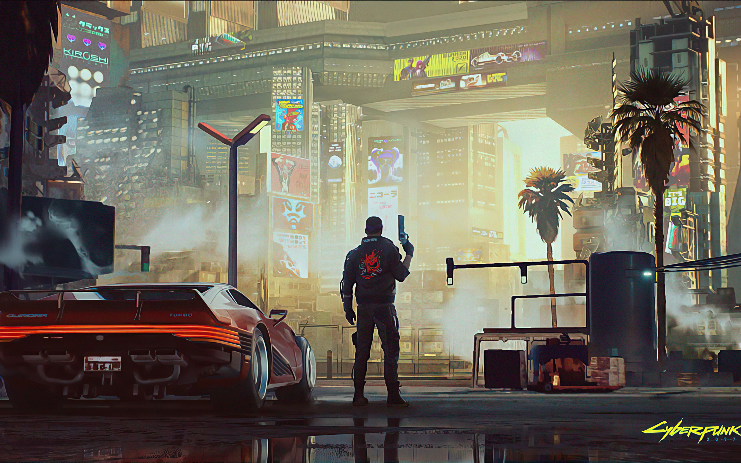 Game art, Cyberpunk 207, video game, man with gun, 2880x1800 wallpaper