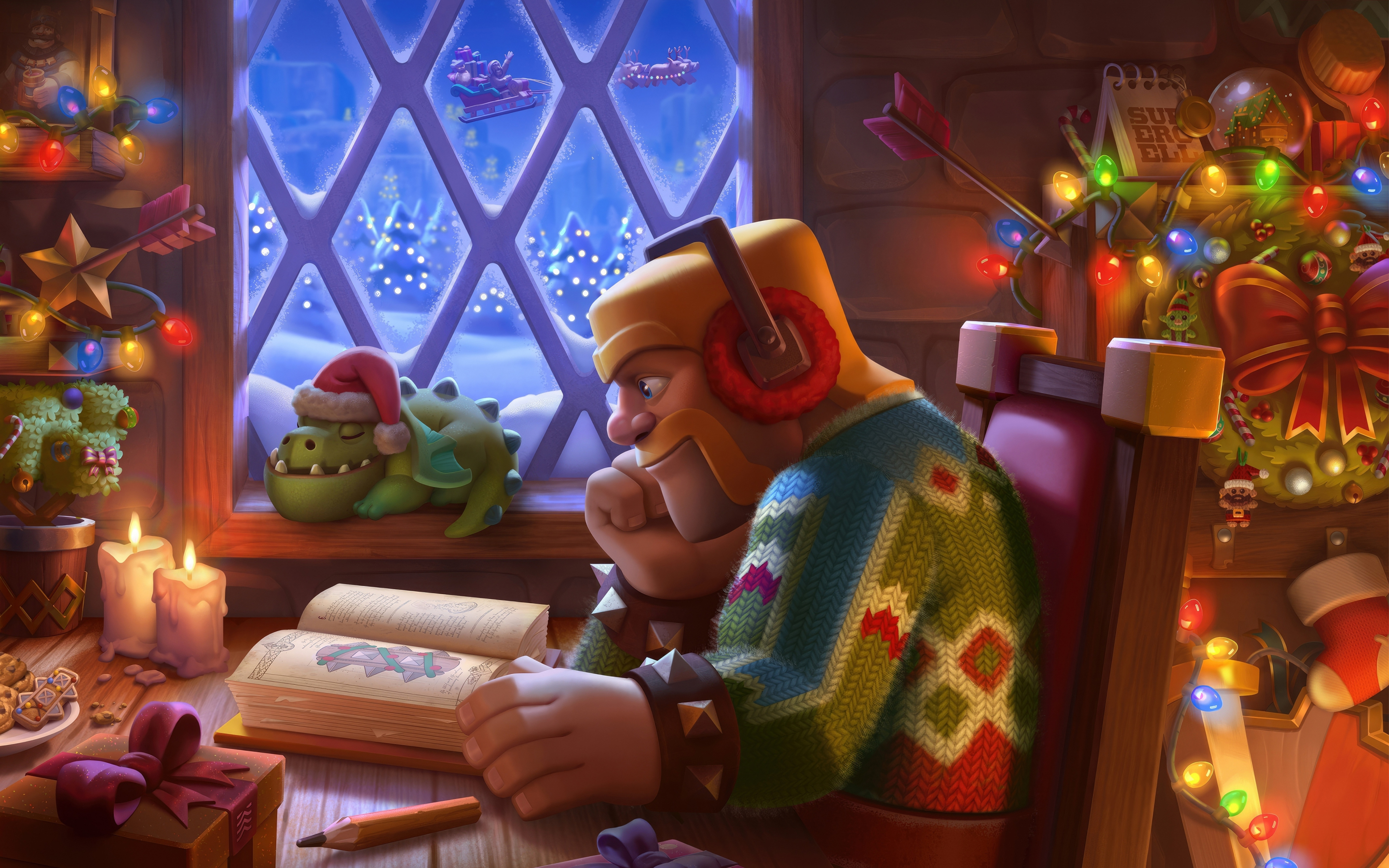 2023 Clash of Clans, barbarian, reading, 2880x1800 wallpaper