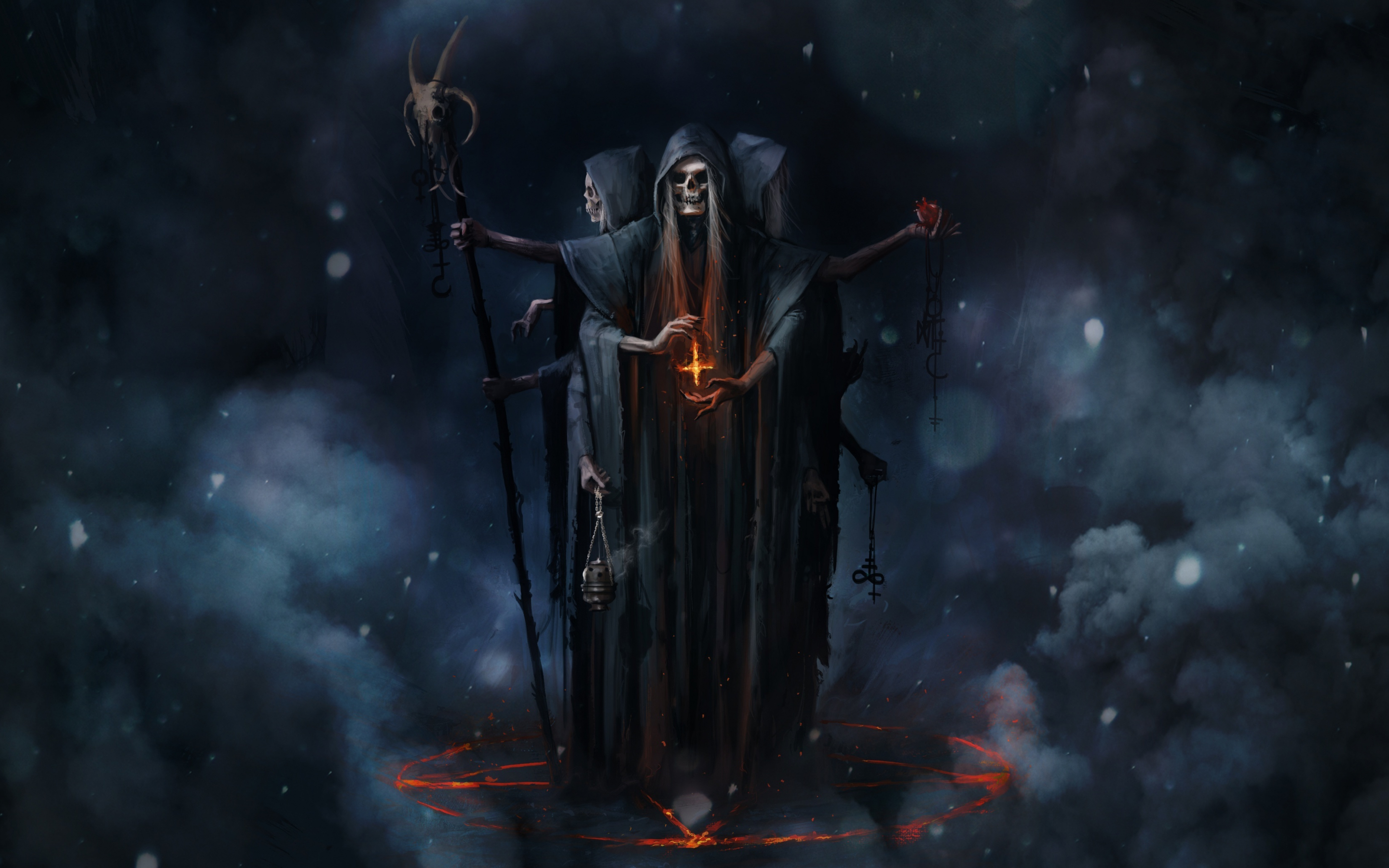 Skull reaper, death, fantasy, art, 2880x1800 wallpaper