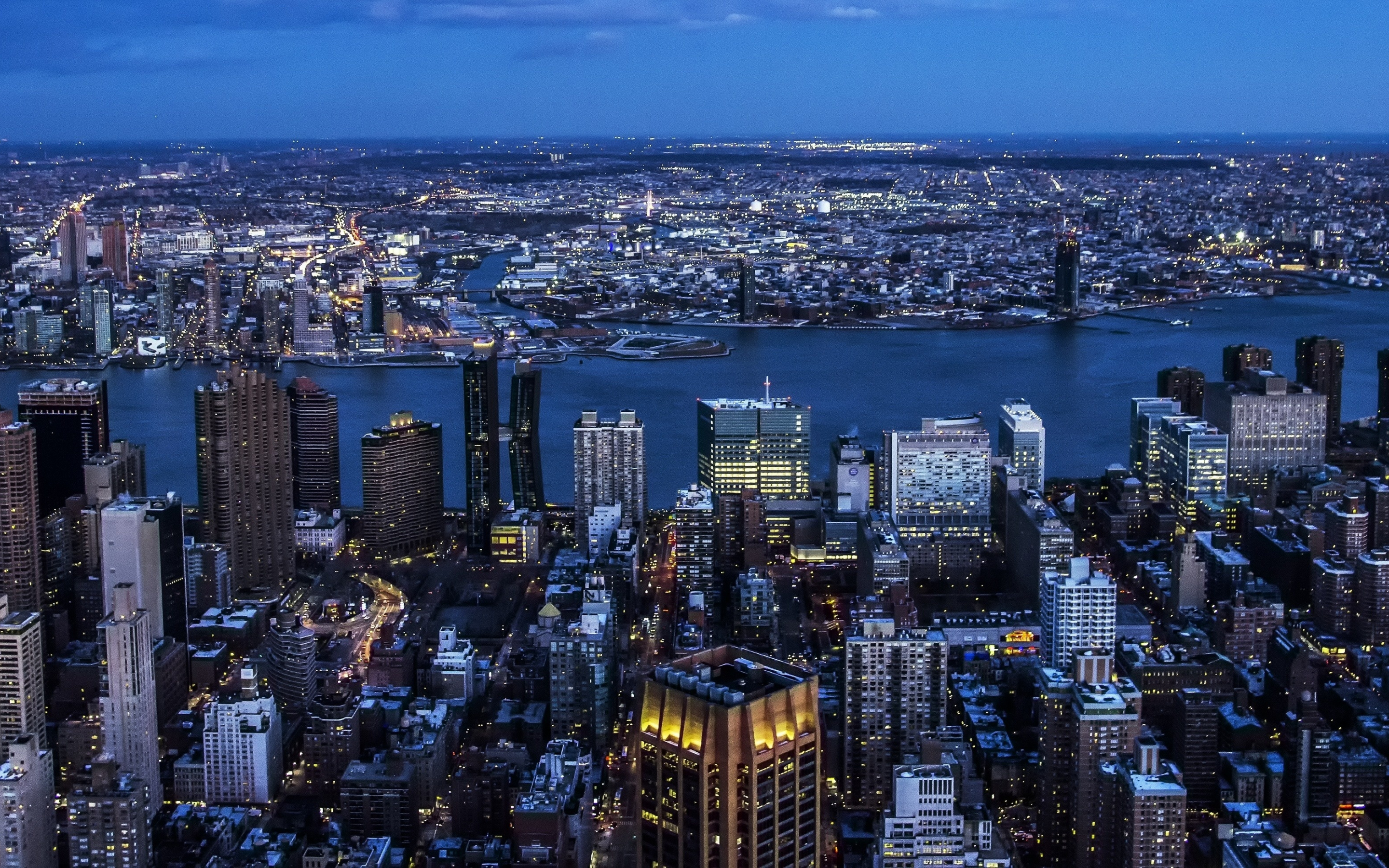Panoramic, buildings, city, dawn, night, new york, 2880x1800 wallpaper