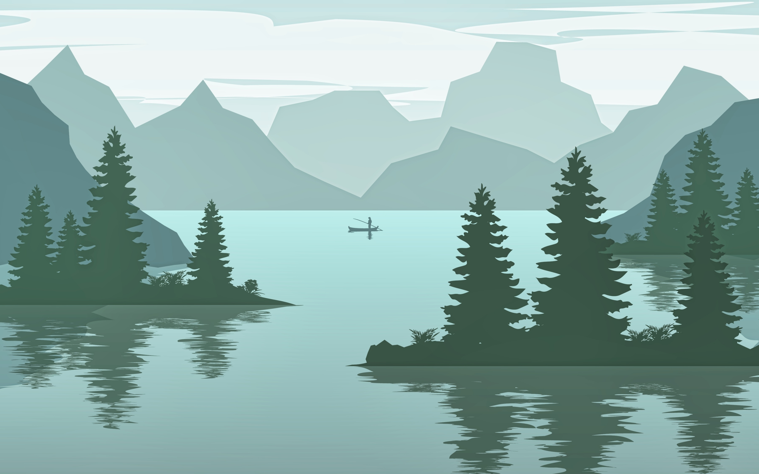 Lake, mountains, digital art, 2880x1800 wallpaper