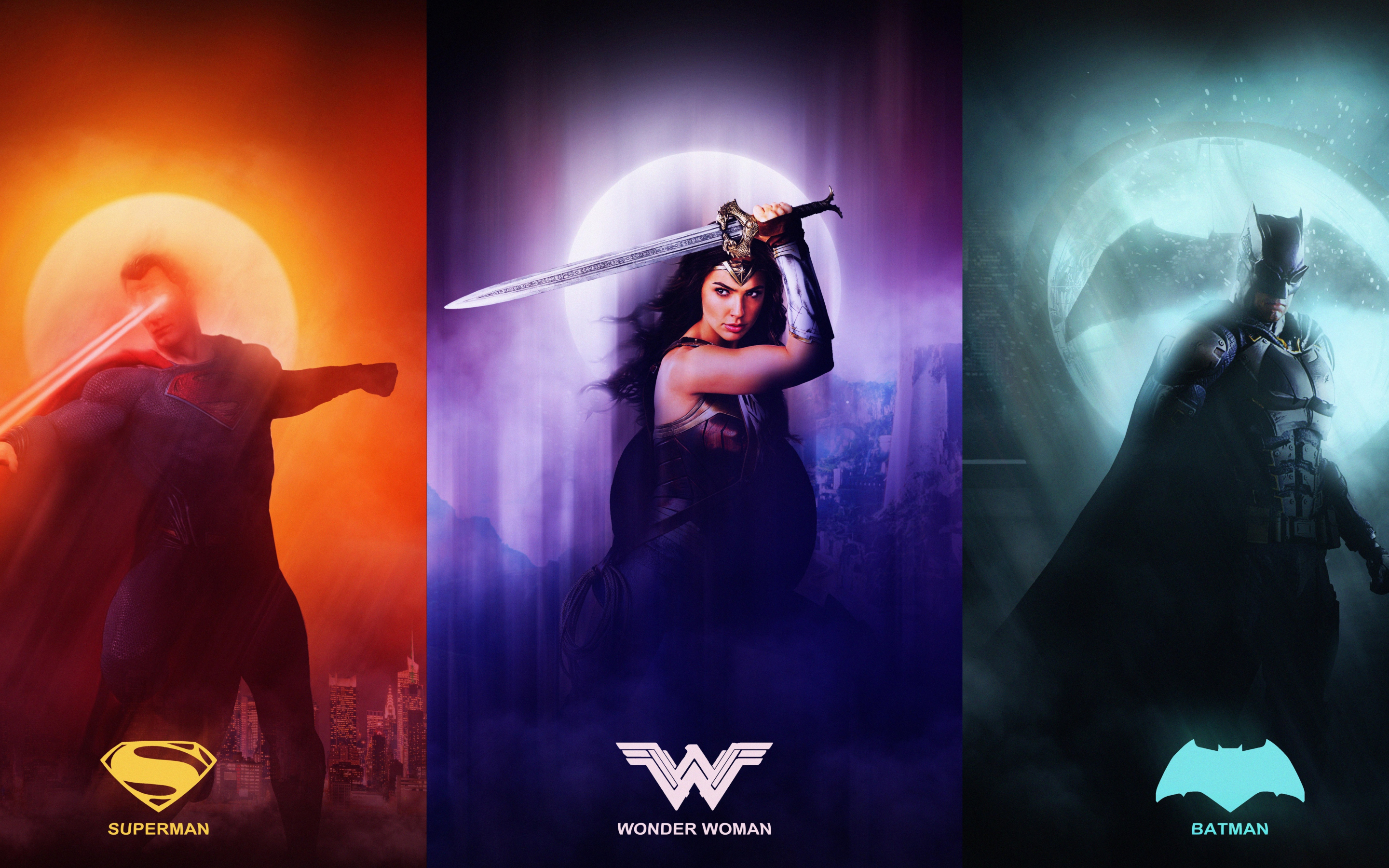 Justice league, superman, wonder woman, batman, collage, 2880x1800 wallpaper