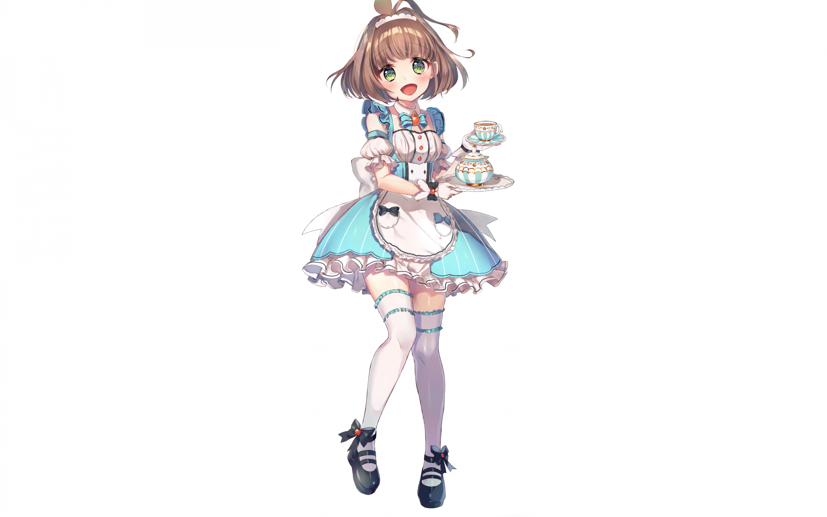 Cute maid, anime girl, original, minimal, 2880x1800 wallpaper