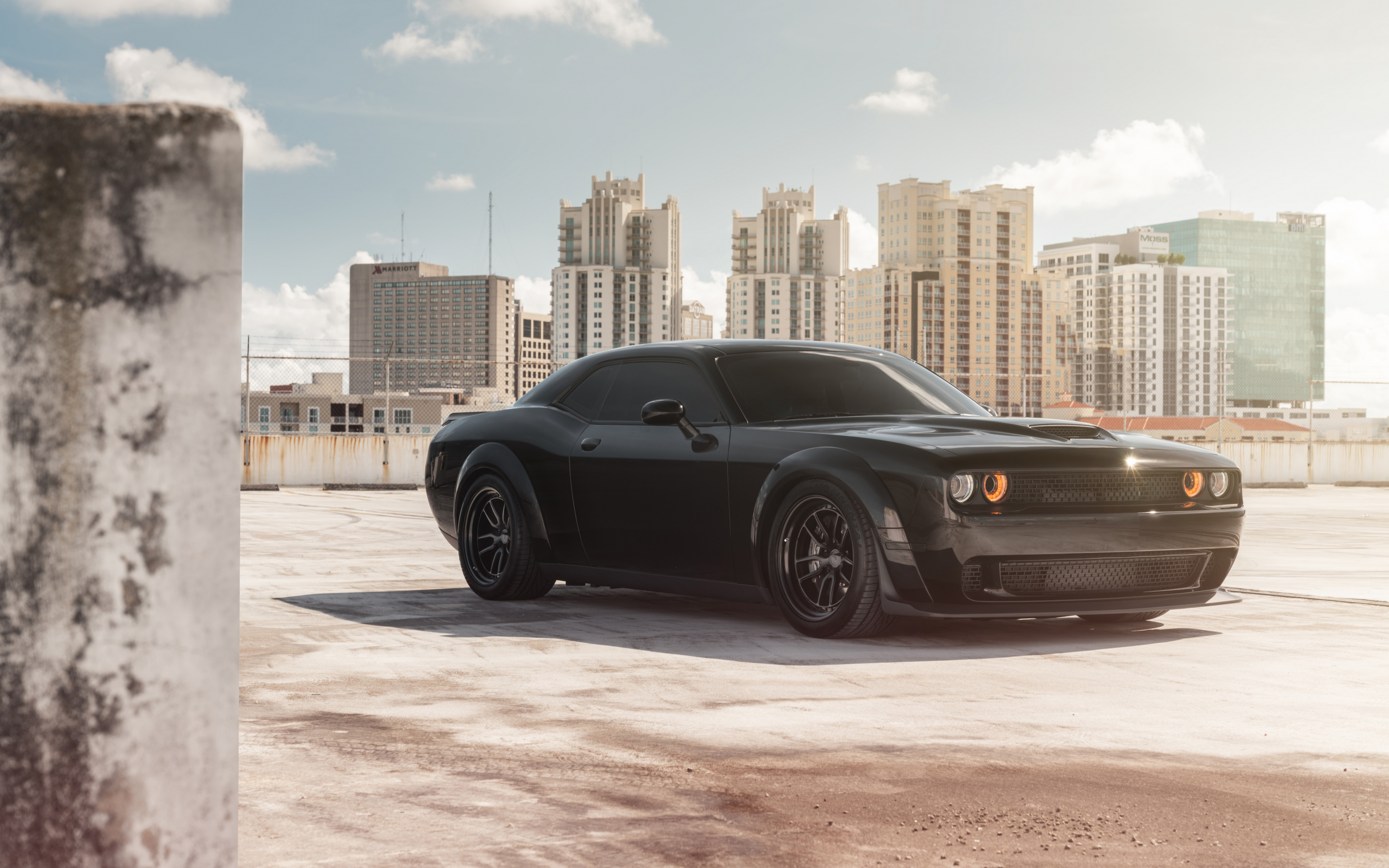 Muscle car, black, Dodge Challenger SRT, side view, 2019, 2880x1800 wallpaper