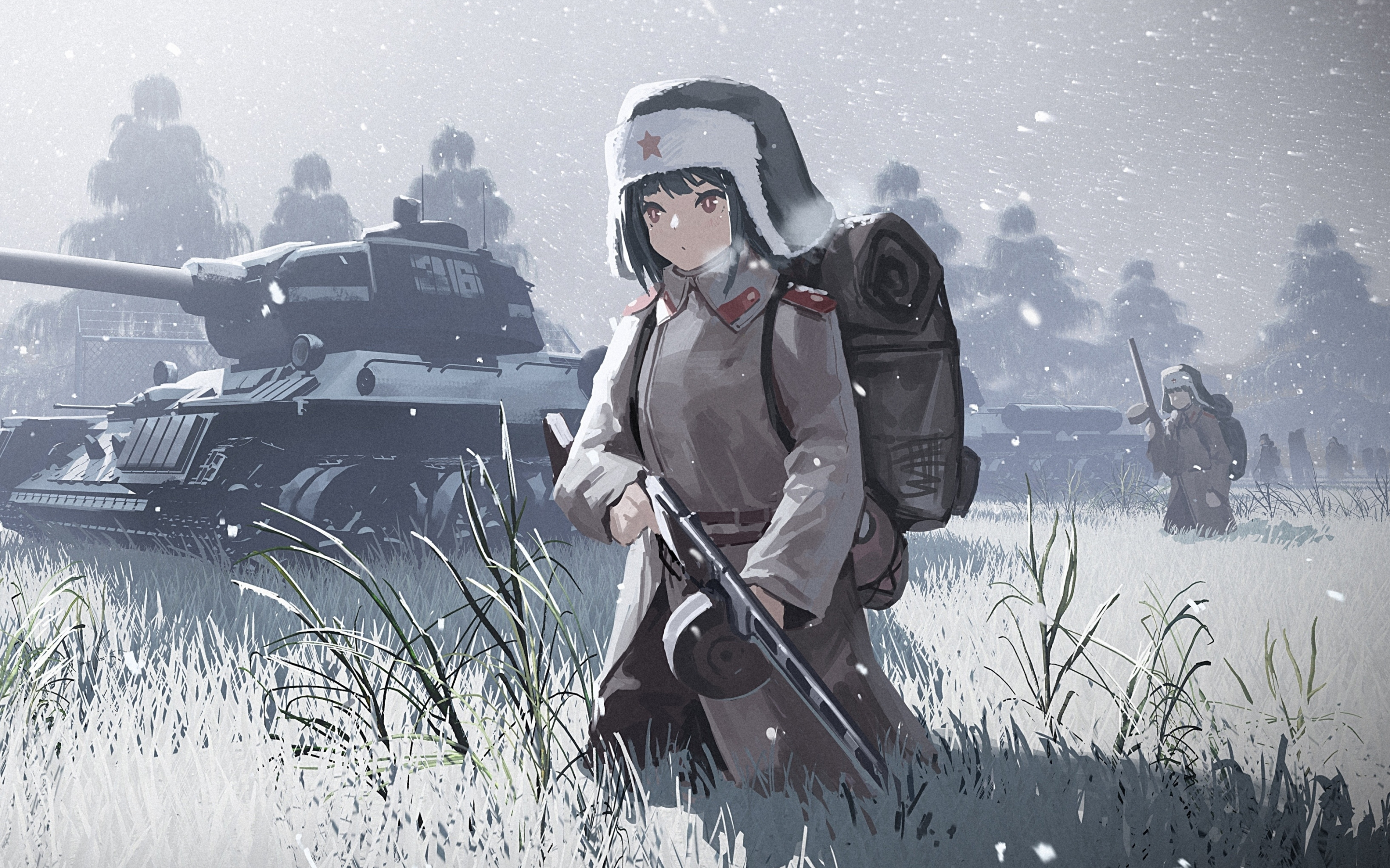 War, solider, anime girl, art, 2880x1800 wallpaper
