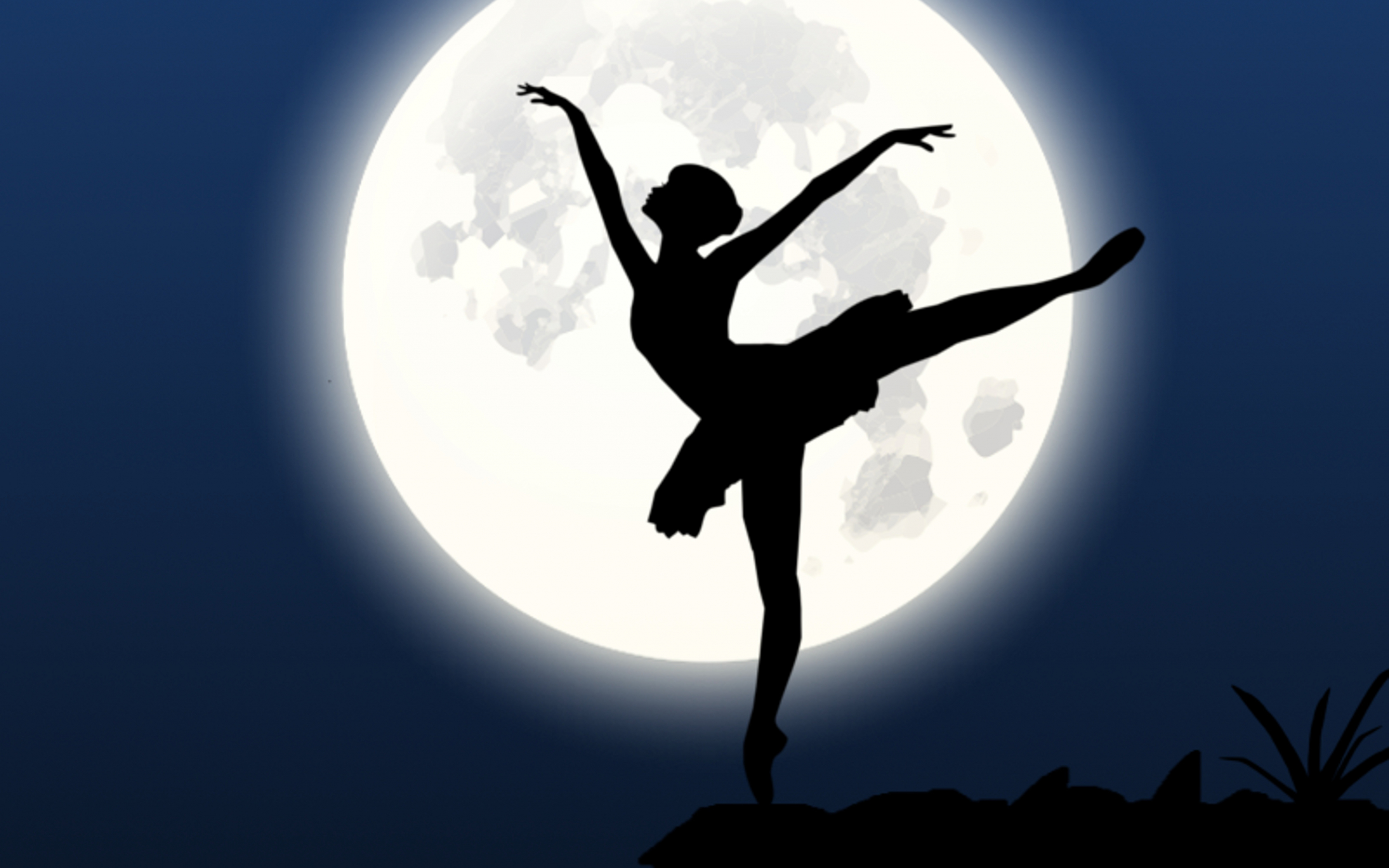 Ballerina, silhouette, moon, dance, 2880x1800 wallpaper