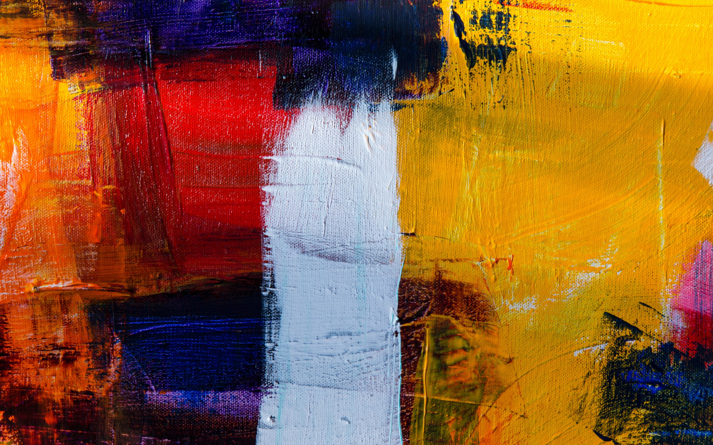 Paint, white brush stork, multicolored, canvas texture, 2880x1800 wallpaper