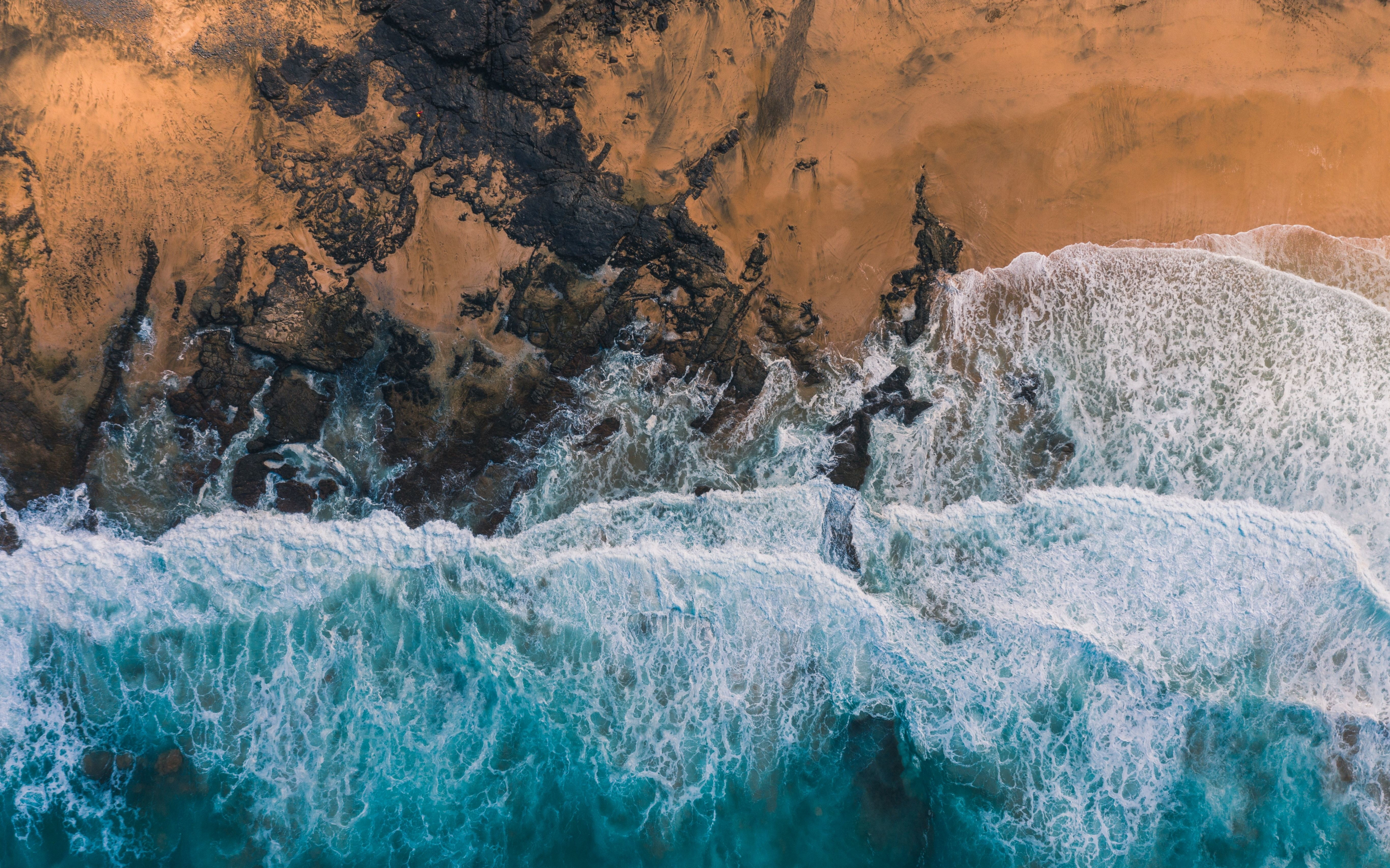 Aerial view, coast, sea waves, 2880x1800 wallpaper
