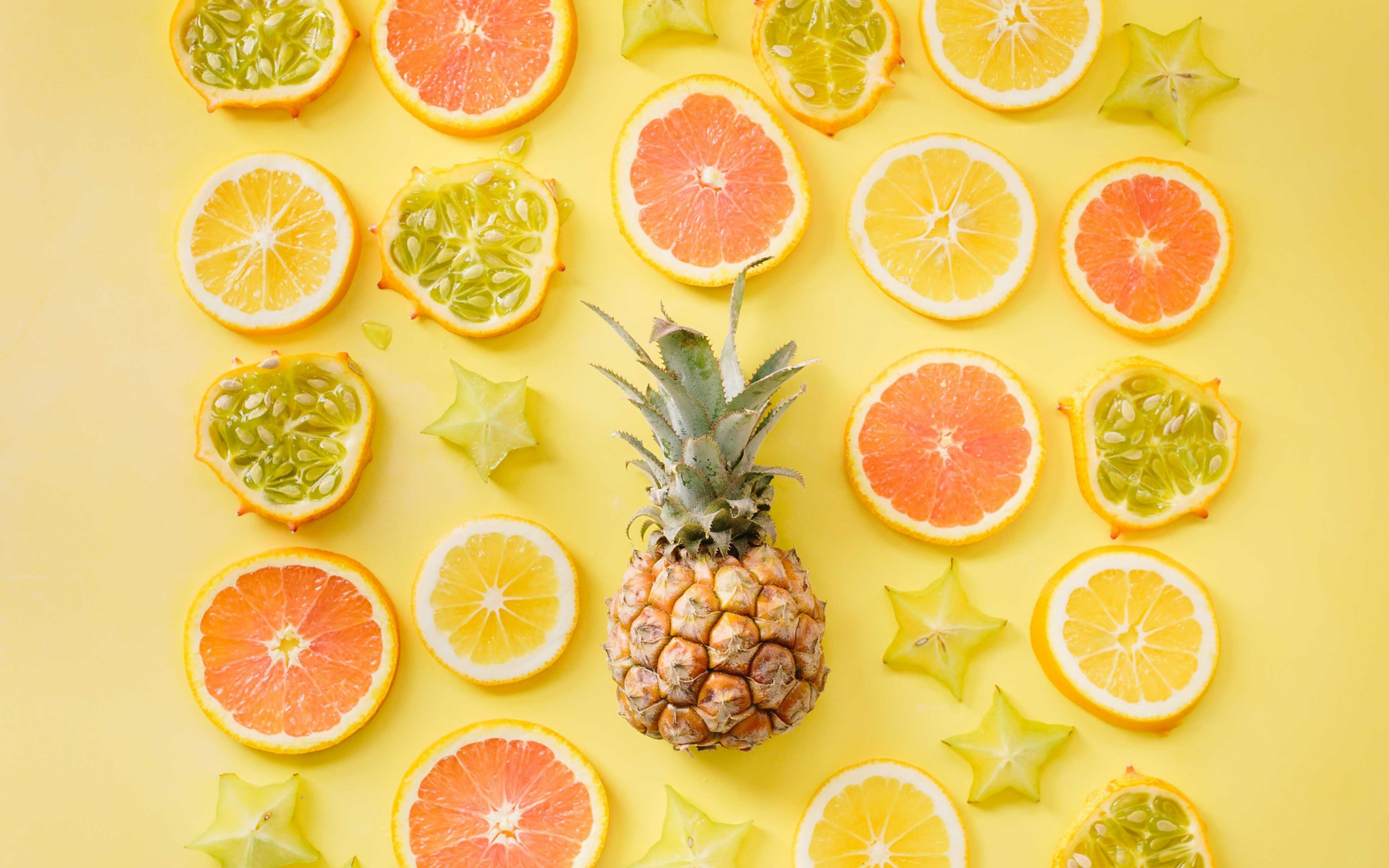 Citrus, lemon, pineapple, fruits, slices, 2880x1800 wallpaper
