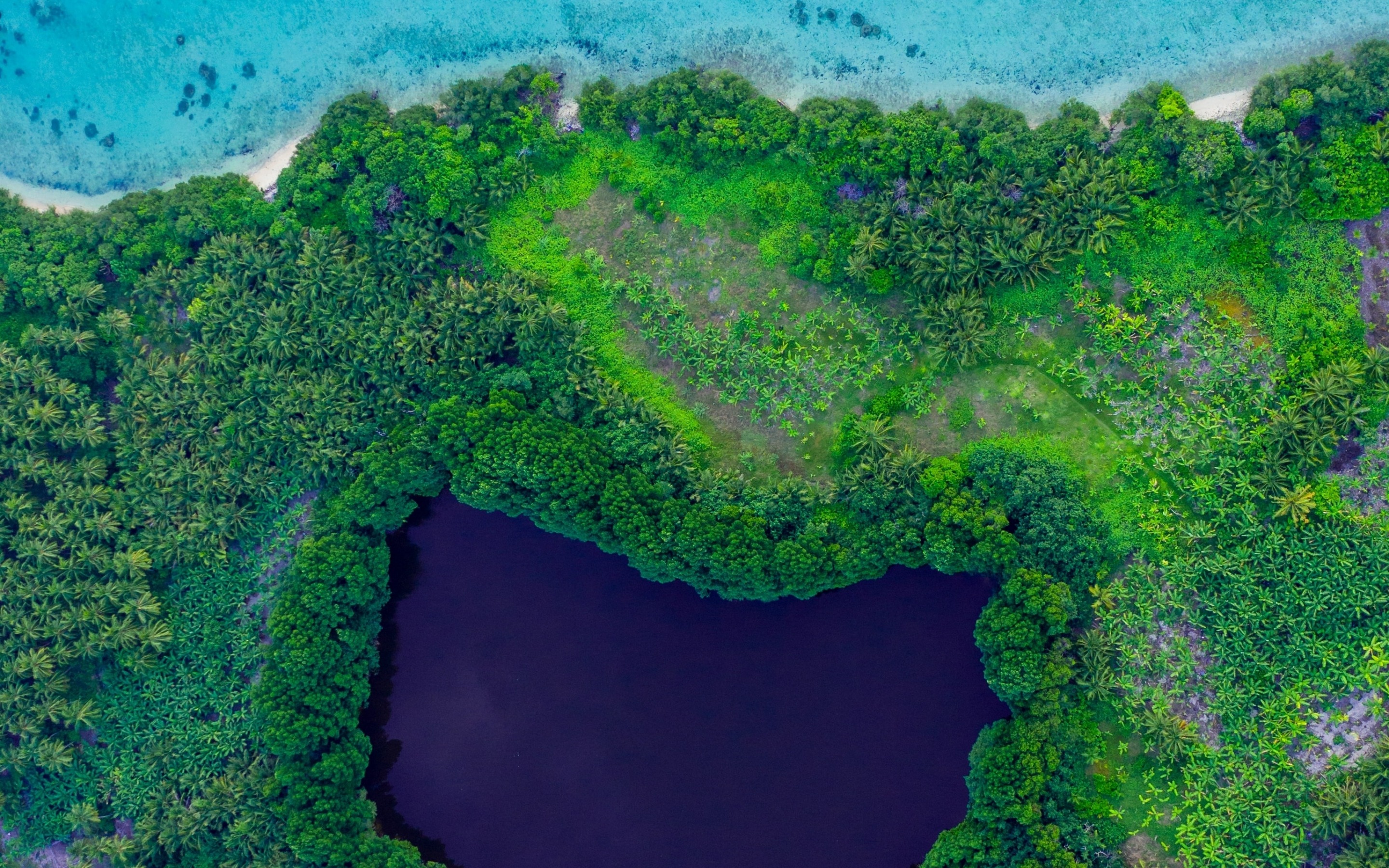 Lagoon, island, aerial view, 2880x1800 wallpaper