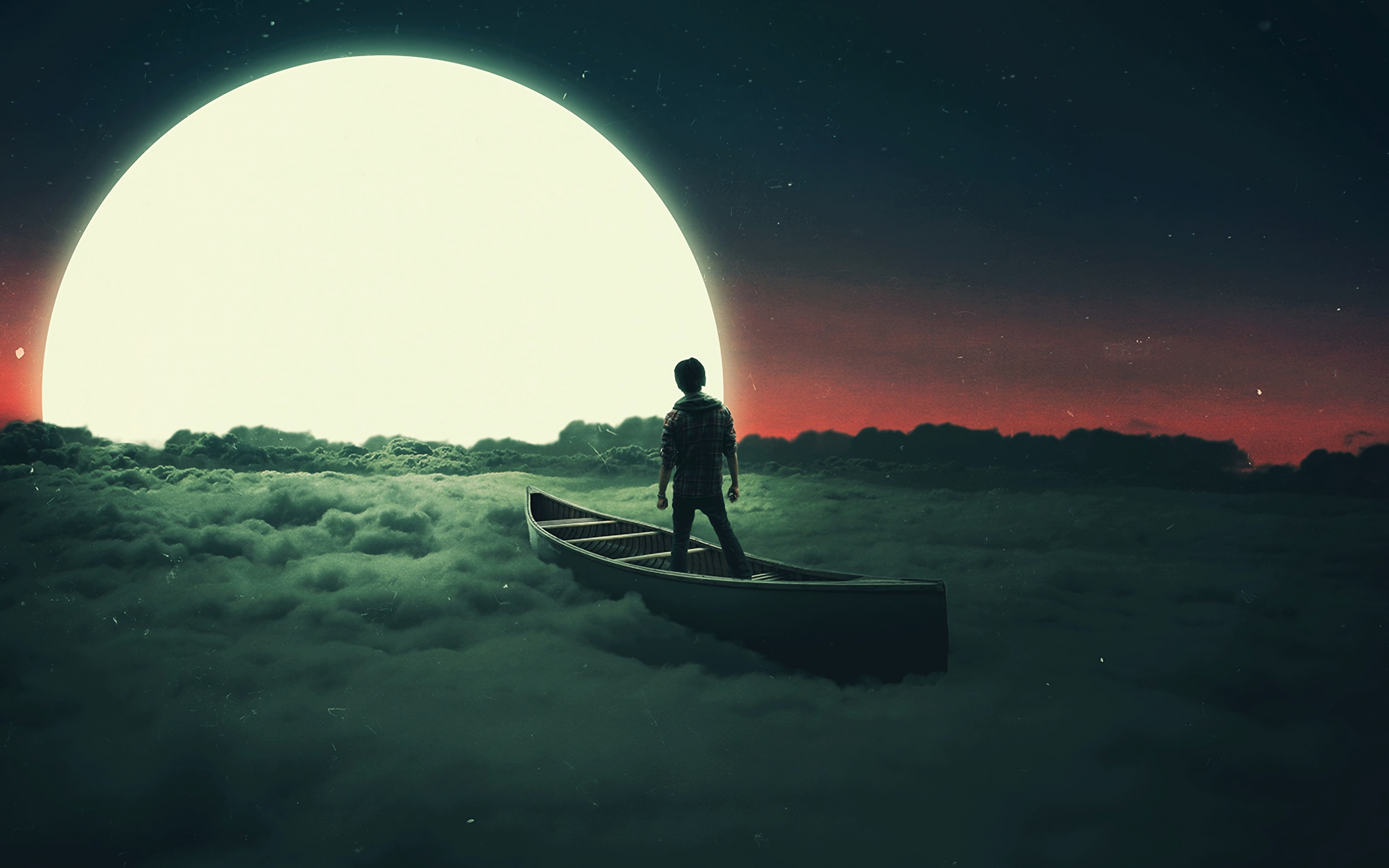 Sail to the moon, clouds, boat, art, 2880x1800 wallpaper