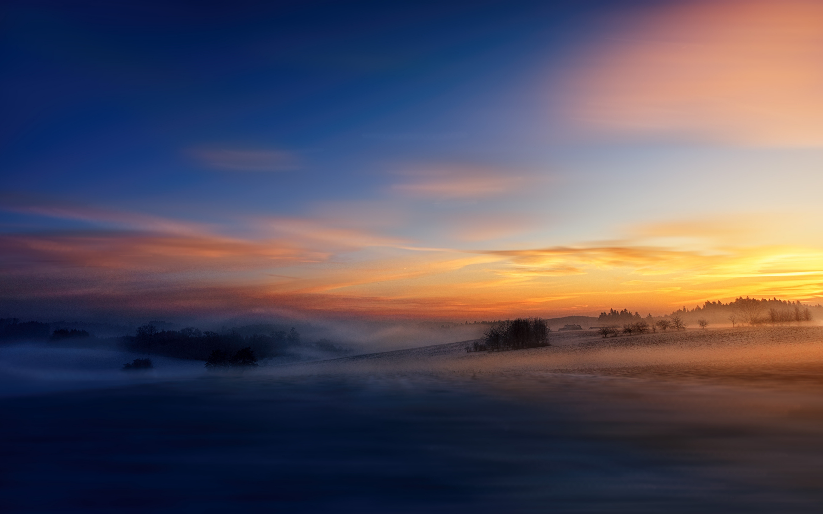 Winter, dawn, sunrise, sky, fog, 2880x1800 wallpaper