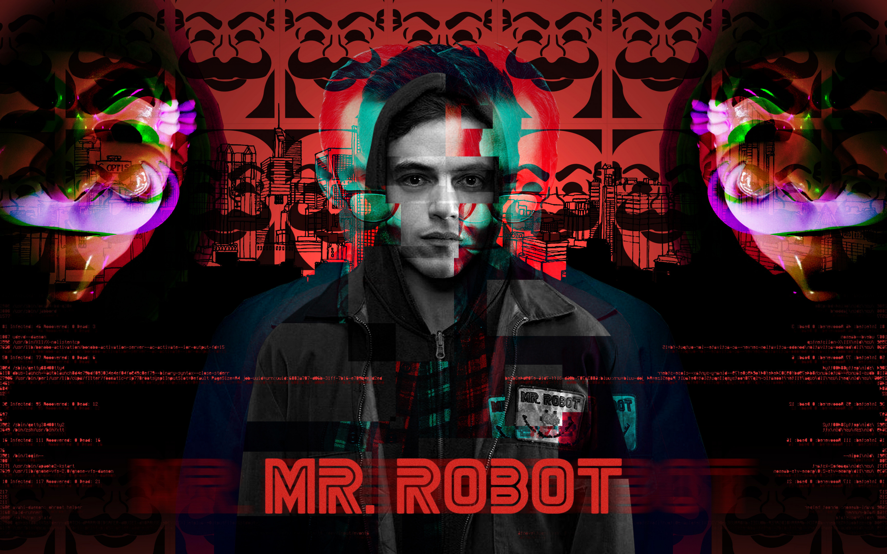 Mr. robot, glitch art, tv series, 2880x1800 wallpaper