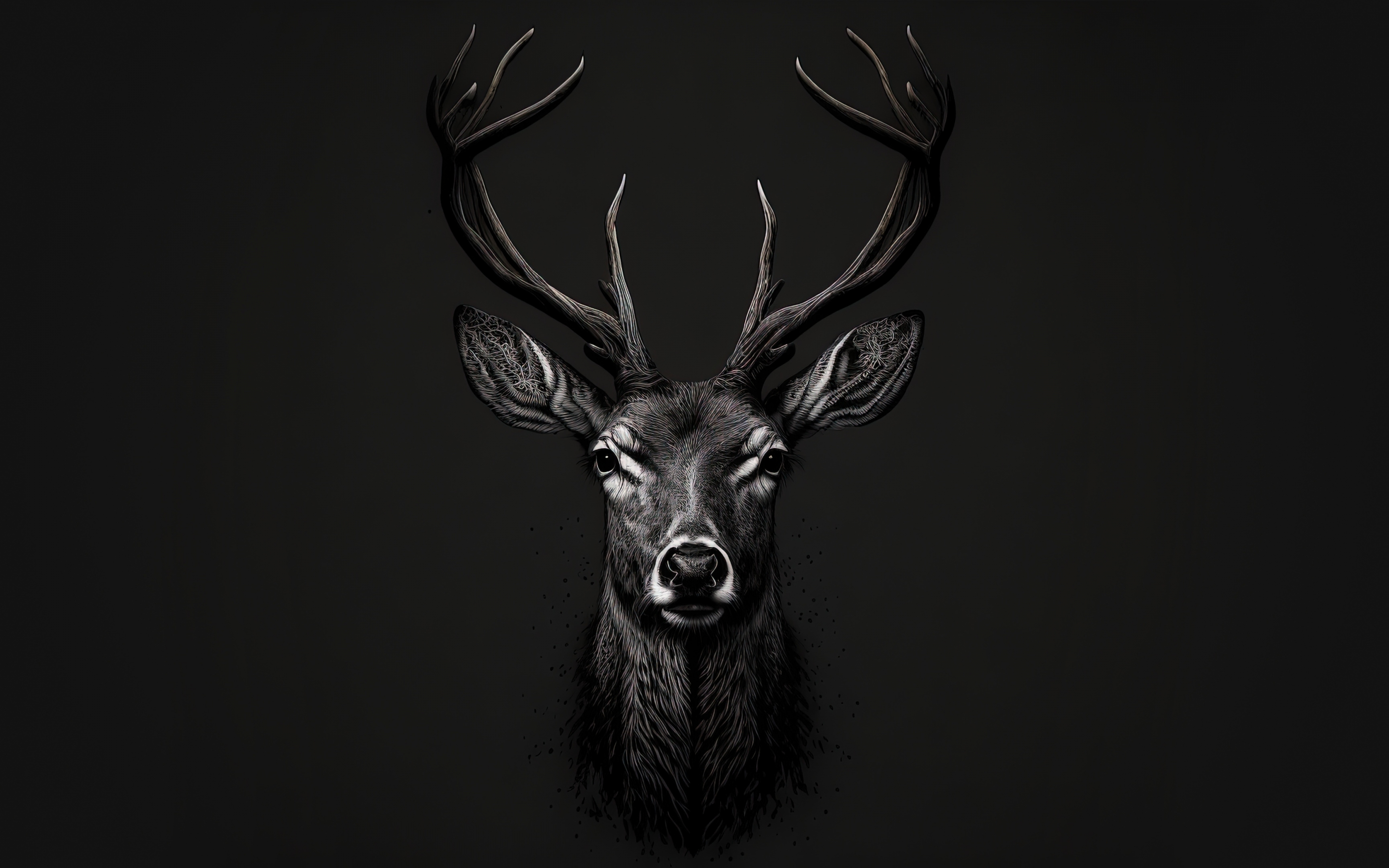 BW, deer muzzle, digital art, 2880x1800 wallpaper