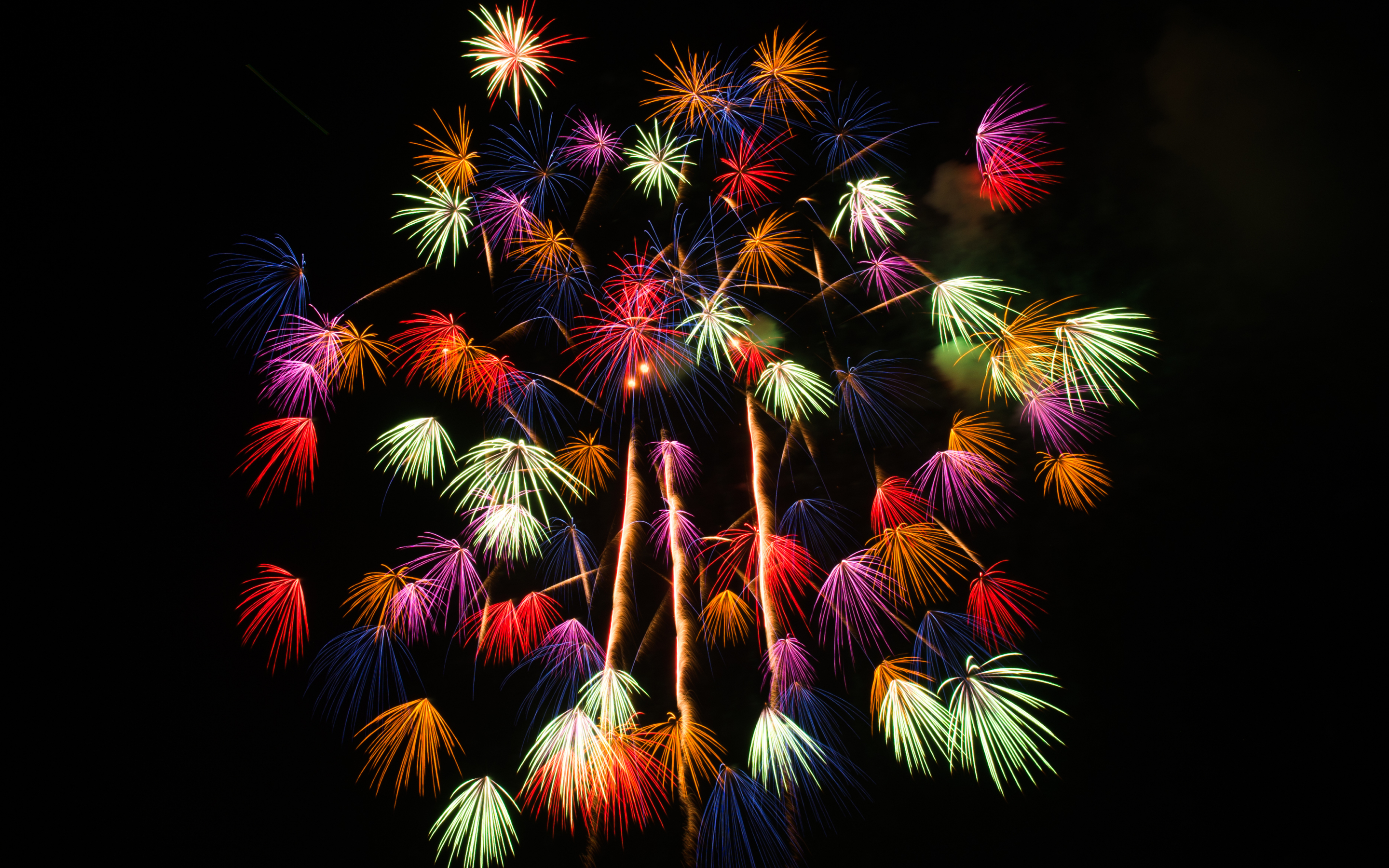 Fireworks, sparks, celebration, colorful sky, 2880x1800 wallpaper