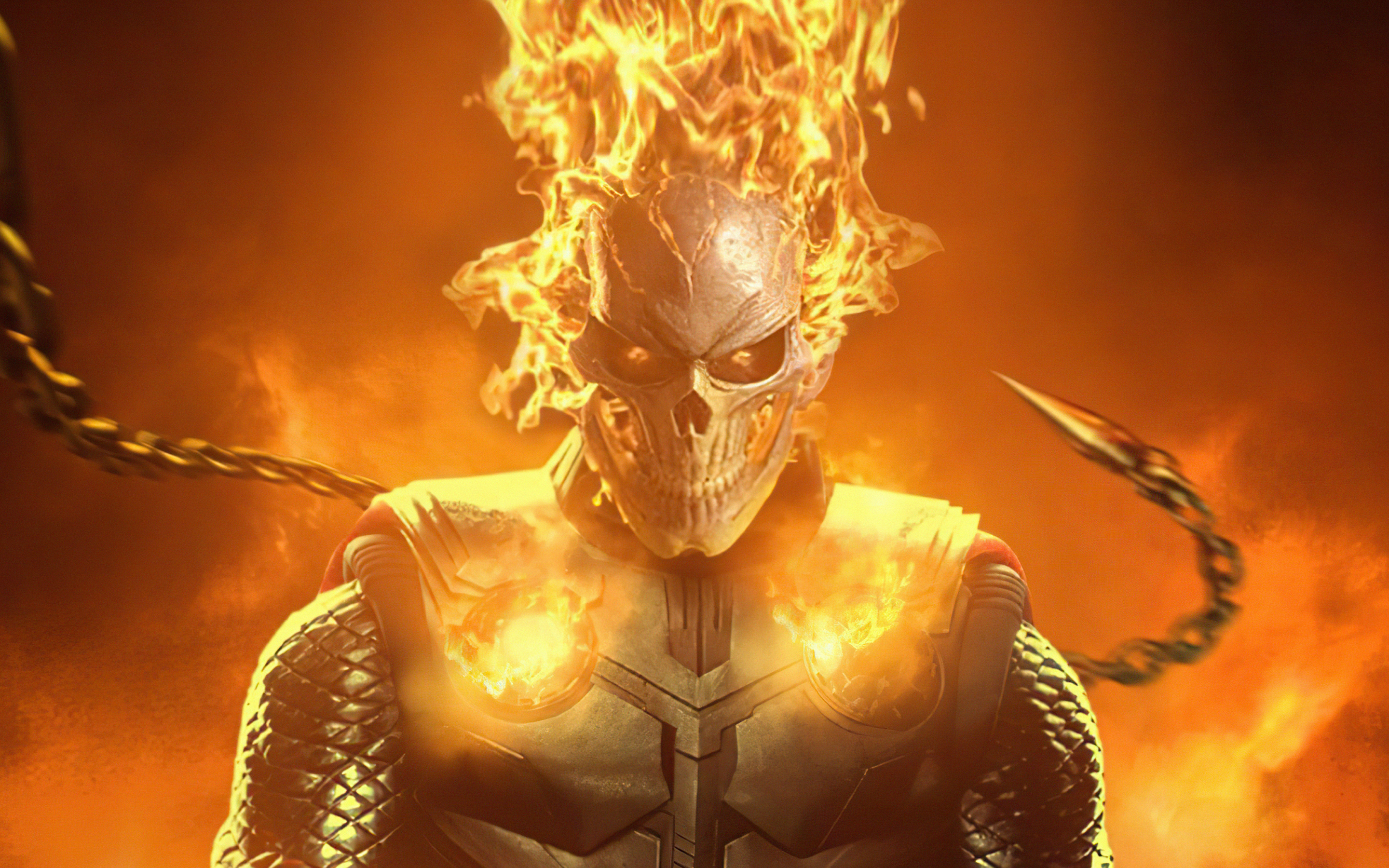 Ghost Rider, fire flames, superhero, 2880x1800 wallpaper