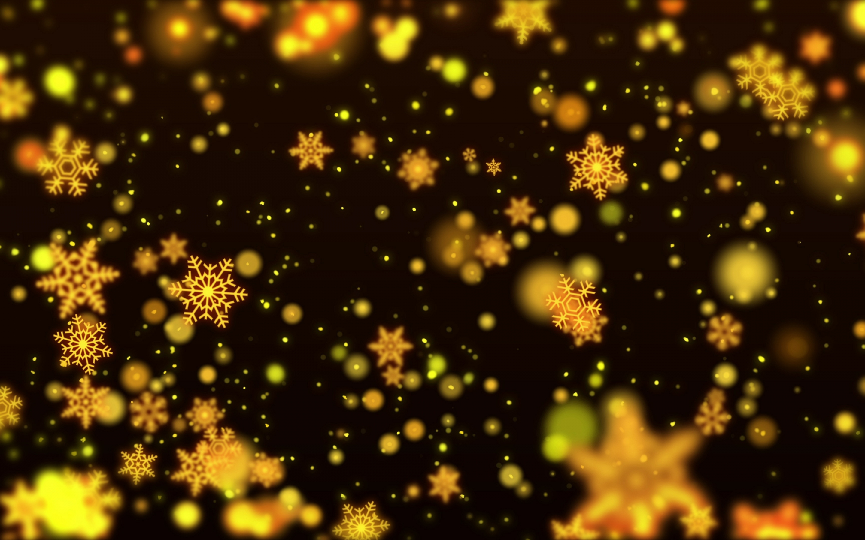 Yellow and golden, snowflakes, abstract, 2880x1800 wallpaper
