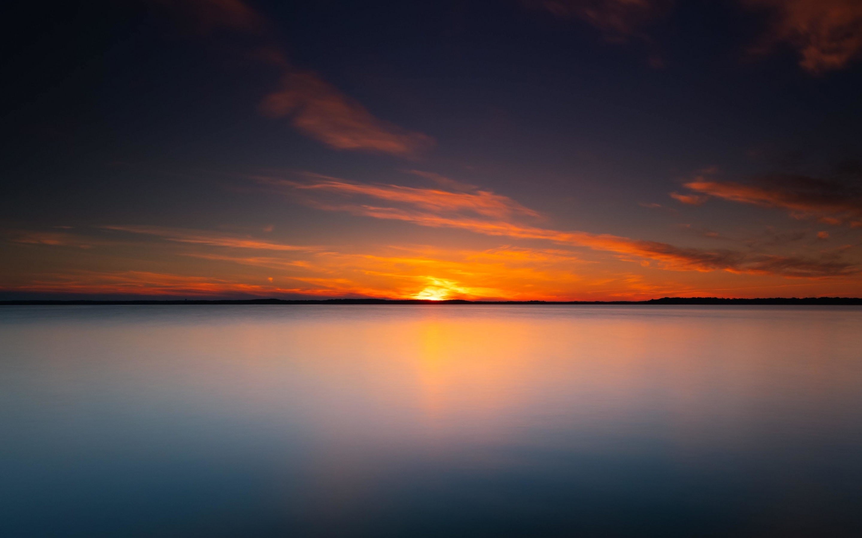 Lake, sunset, evening, calm nature, 2880x1800 wallpaper