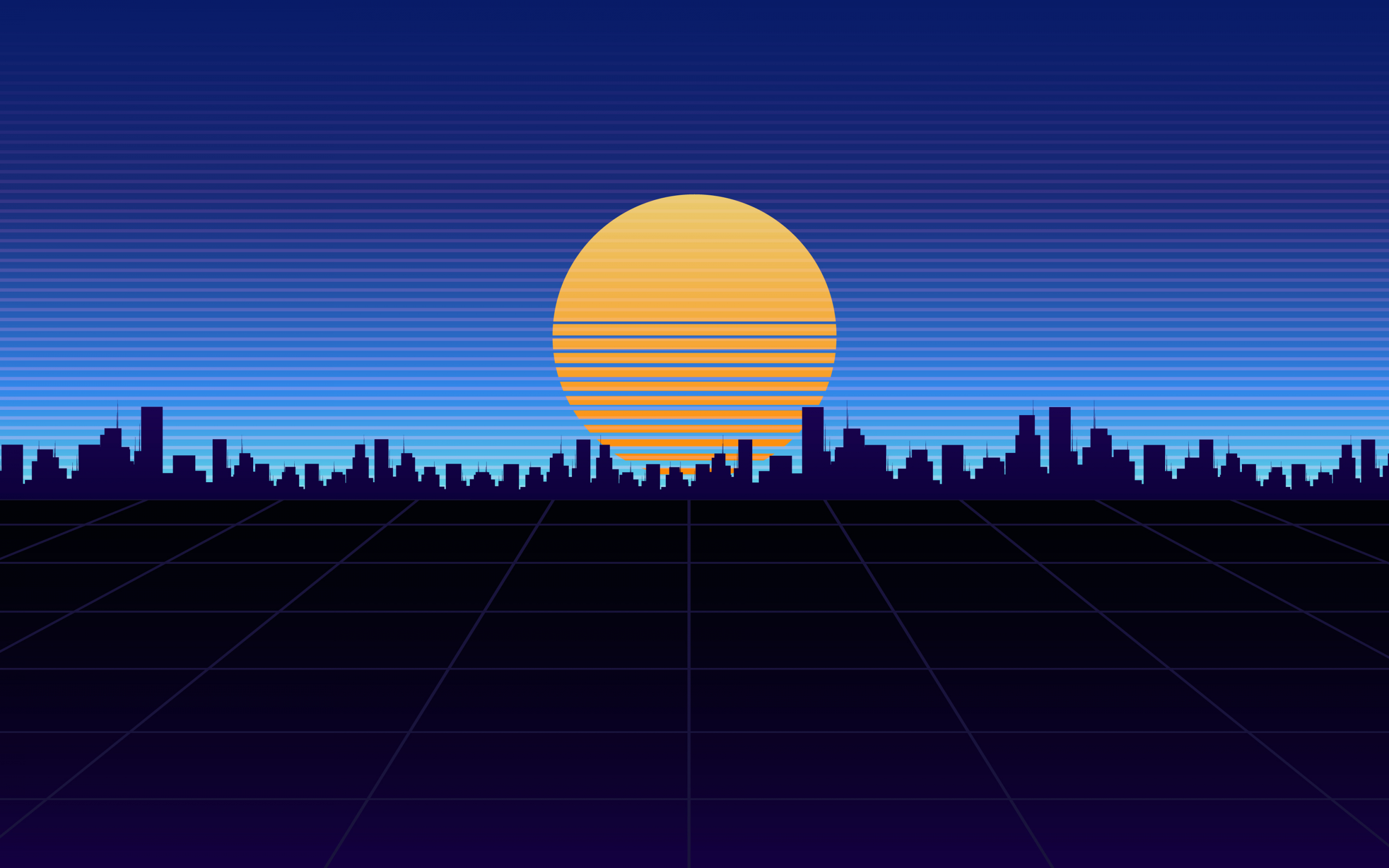 City view, synthwave, moon, silhouette, 2880x1800 wallpaper