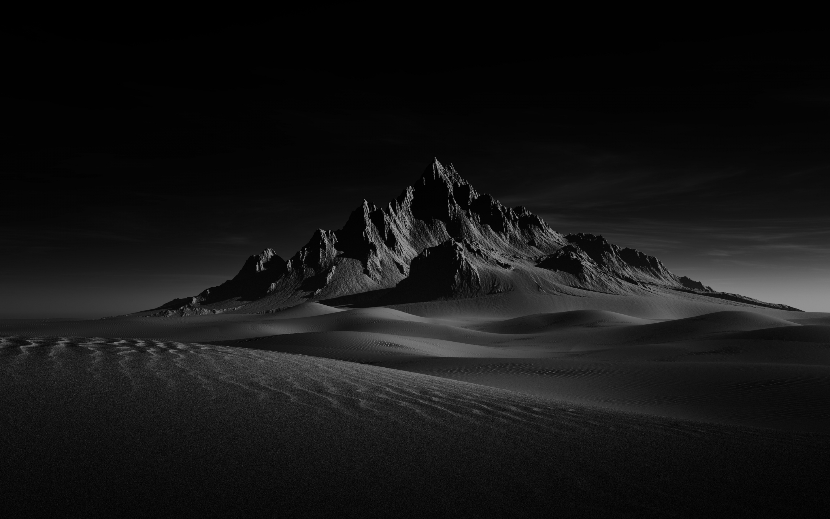 Desert mountains, landscape, sand dunes, dark, bw, 2880x1800 wallpaper