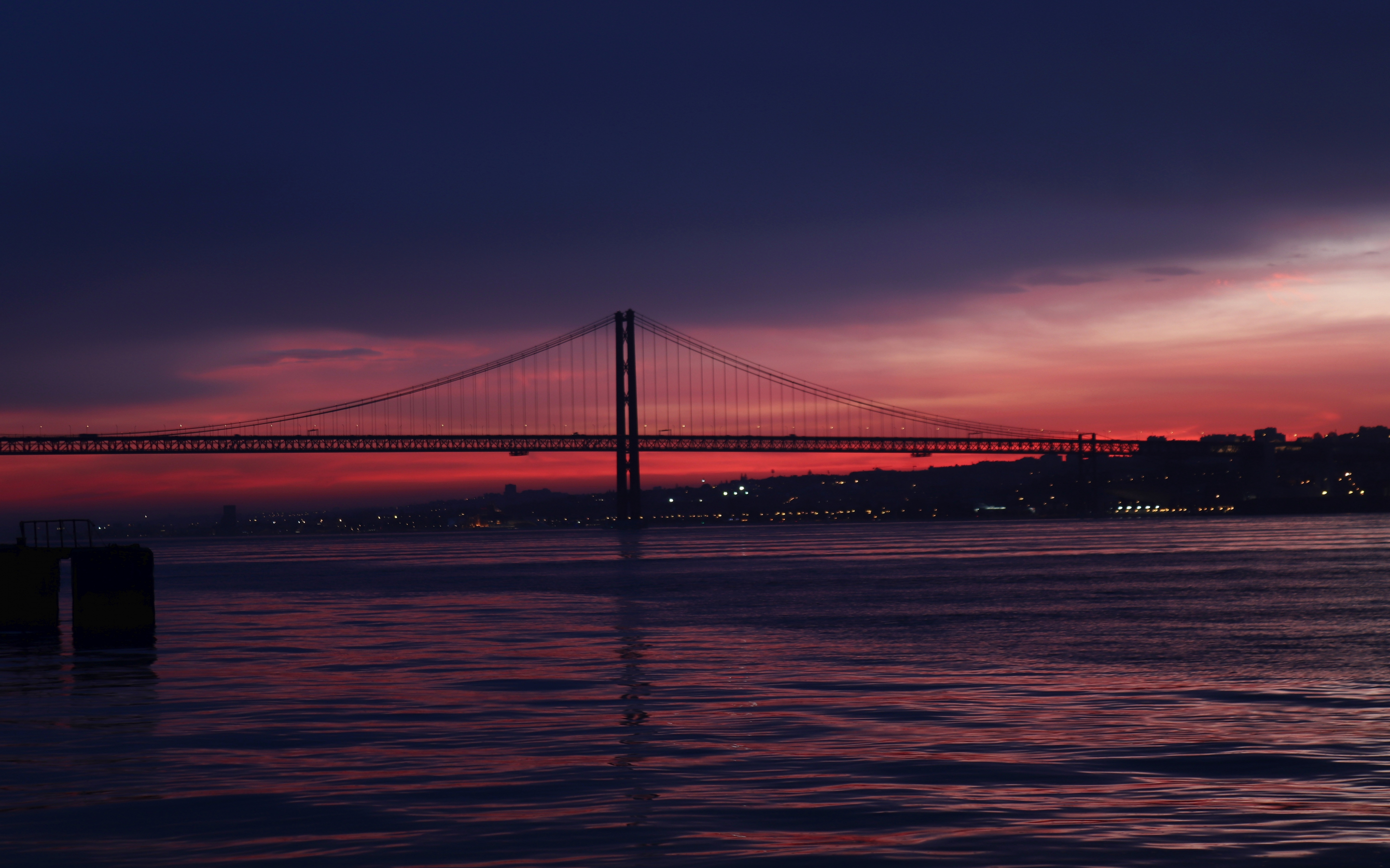 San Francisco's Golden Gate Bridge, bridge, night, sunset, sea, 2880x1800 wallpaper