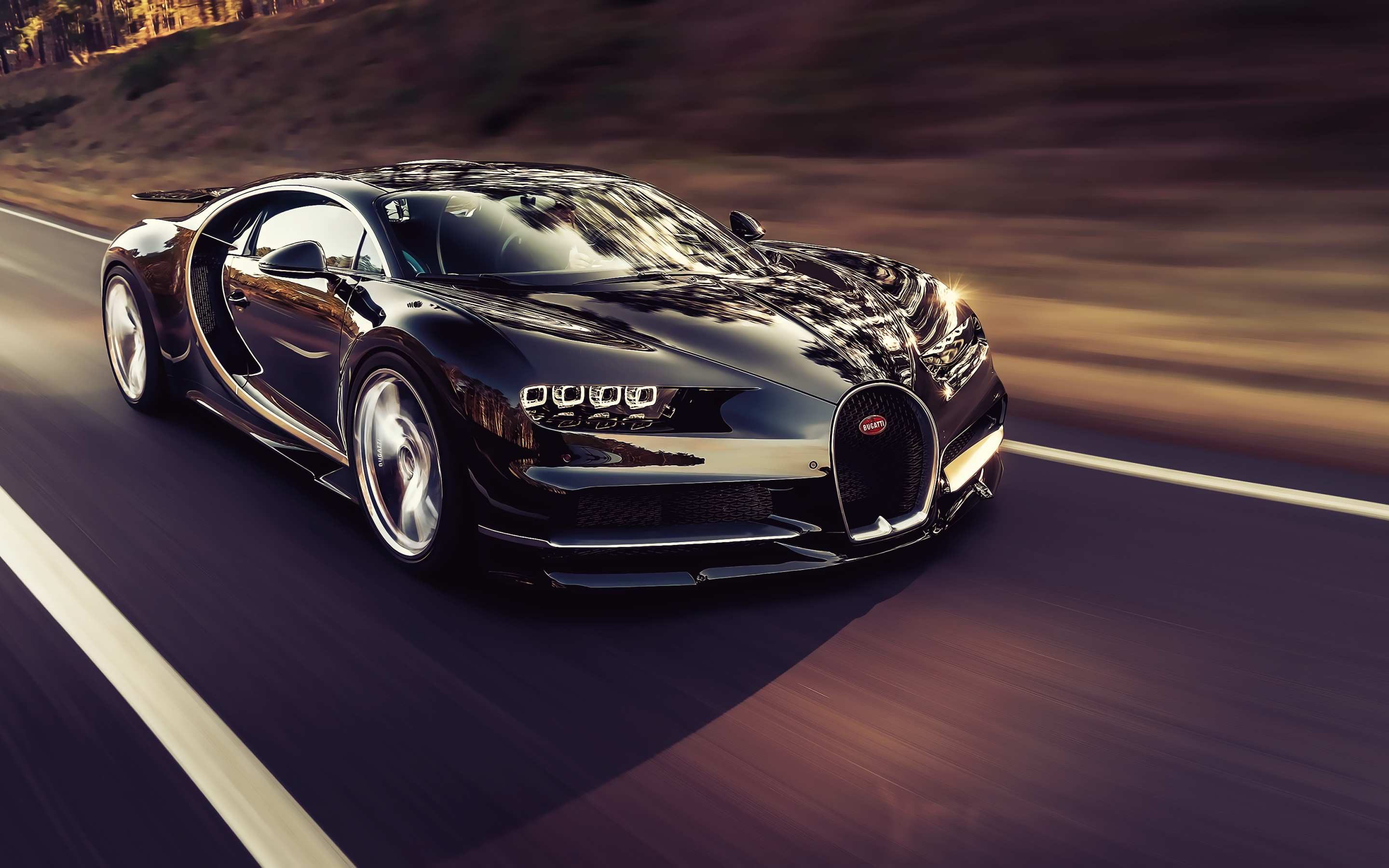 Luxury car, bugatti chiron, on road, 2880x1800 wallpaper