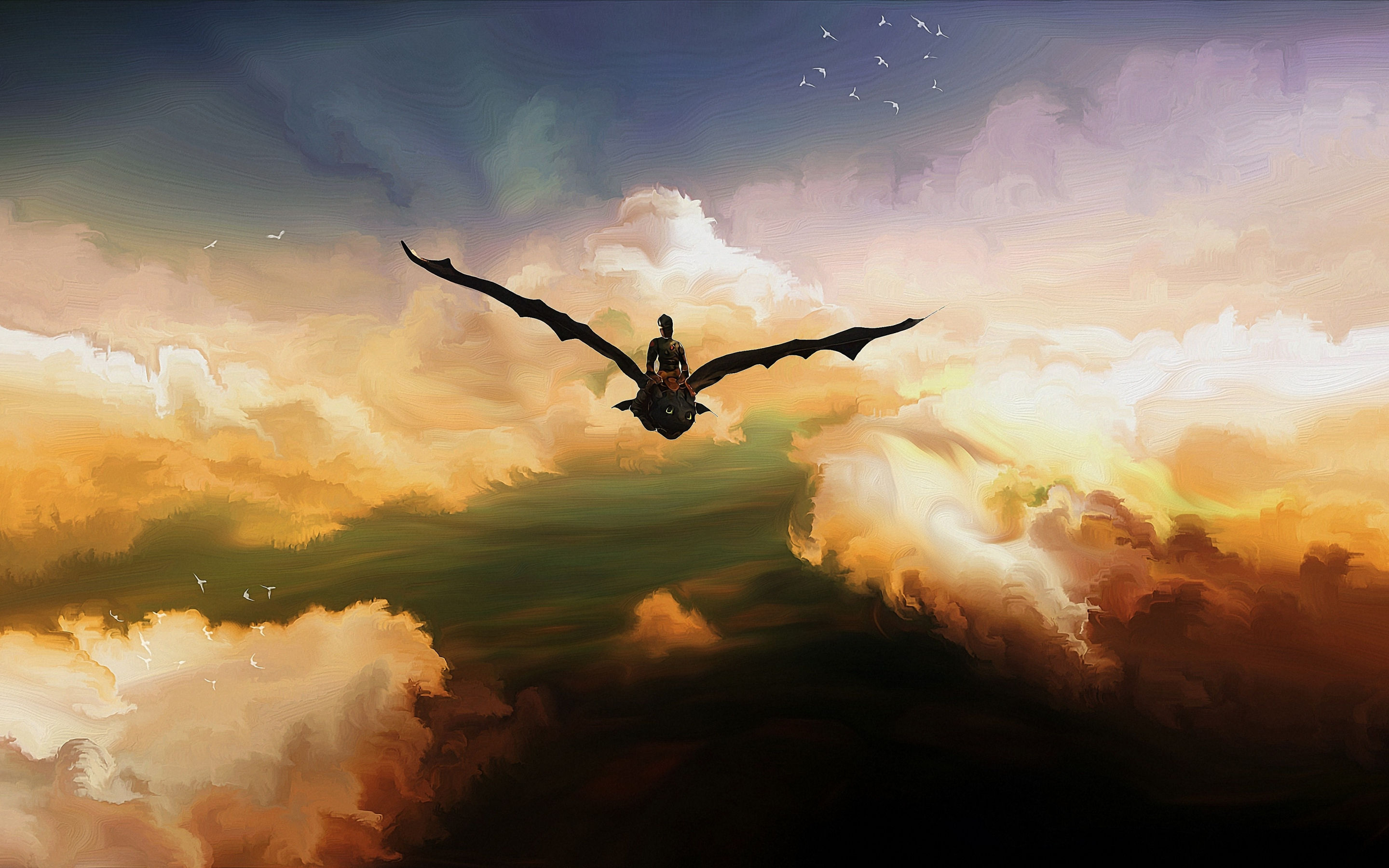 Toothless, How to train your Dragon, sky, clouds, artwork, 2880x1800 wallpaper