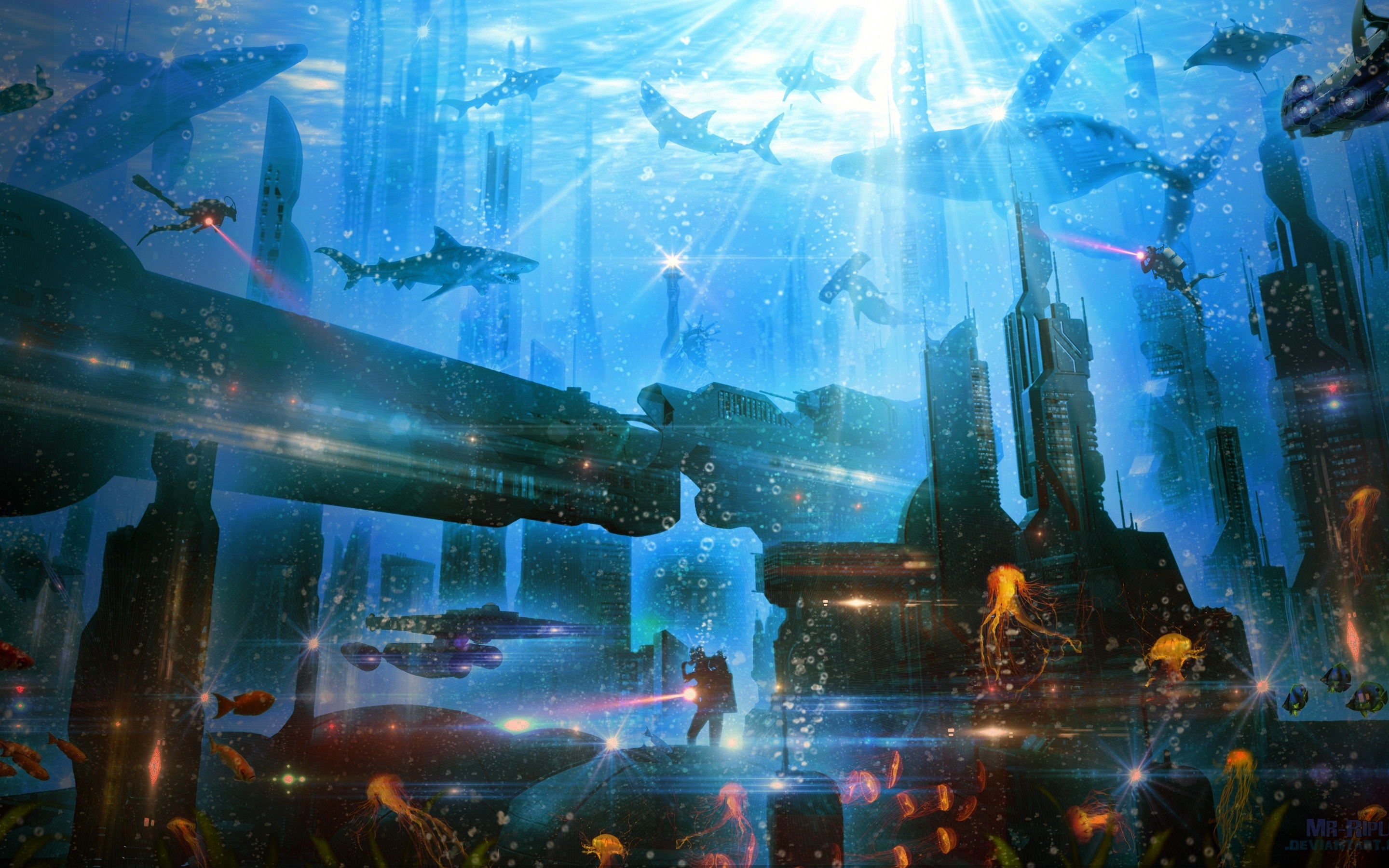 Underwater, city, Atlantis, 2880x1800 wallpaper