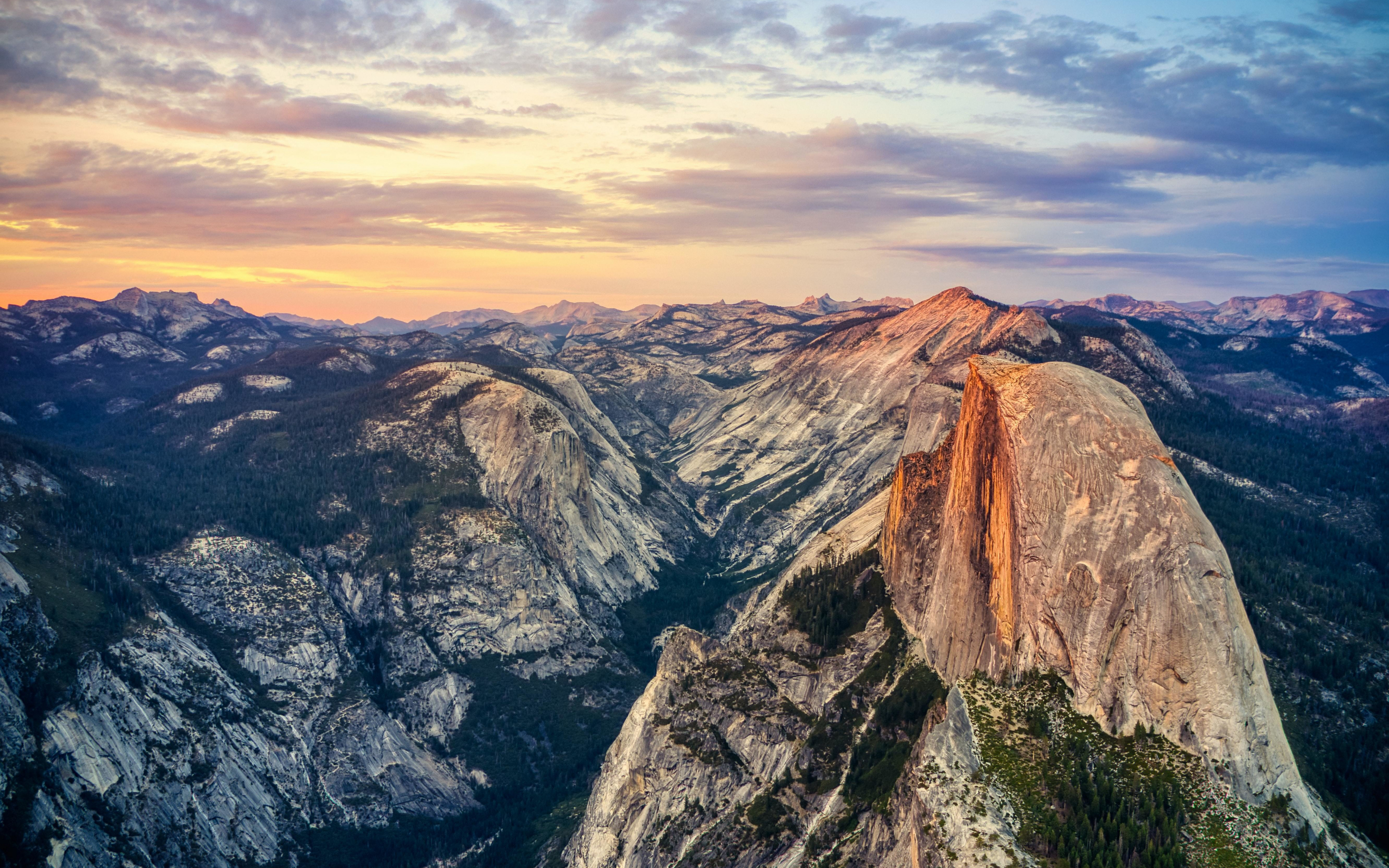 Sunset, rocks, mountains, Yosemite, peaks, 2880x1800 wallpaper