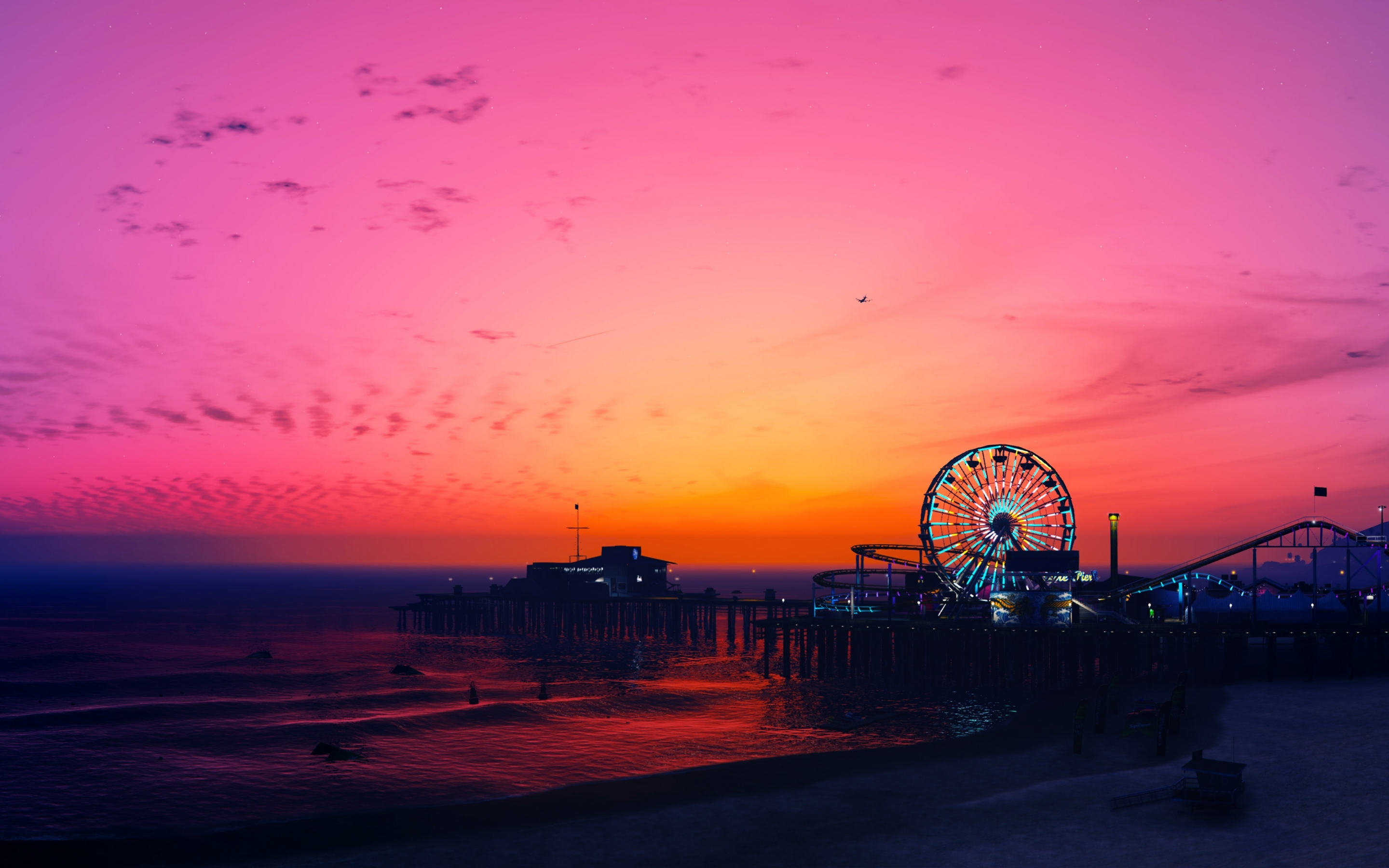 Ferris wheel, sunset, GTA 5, nature, video game, 2880x1800 wallpaper
