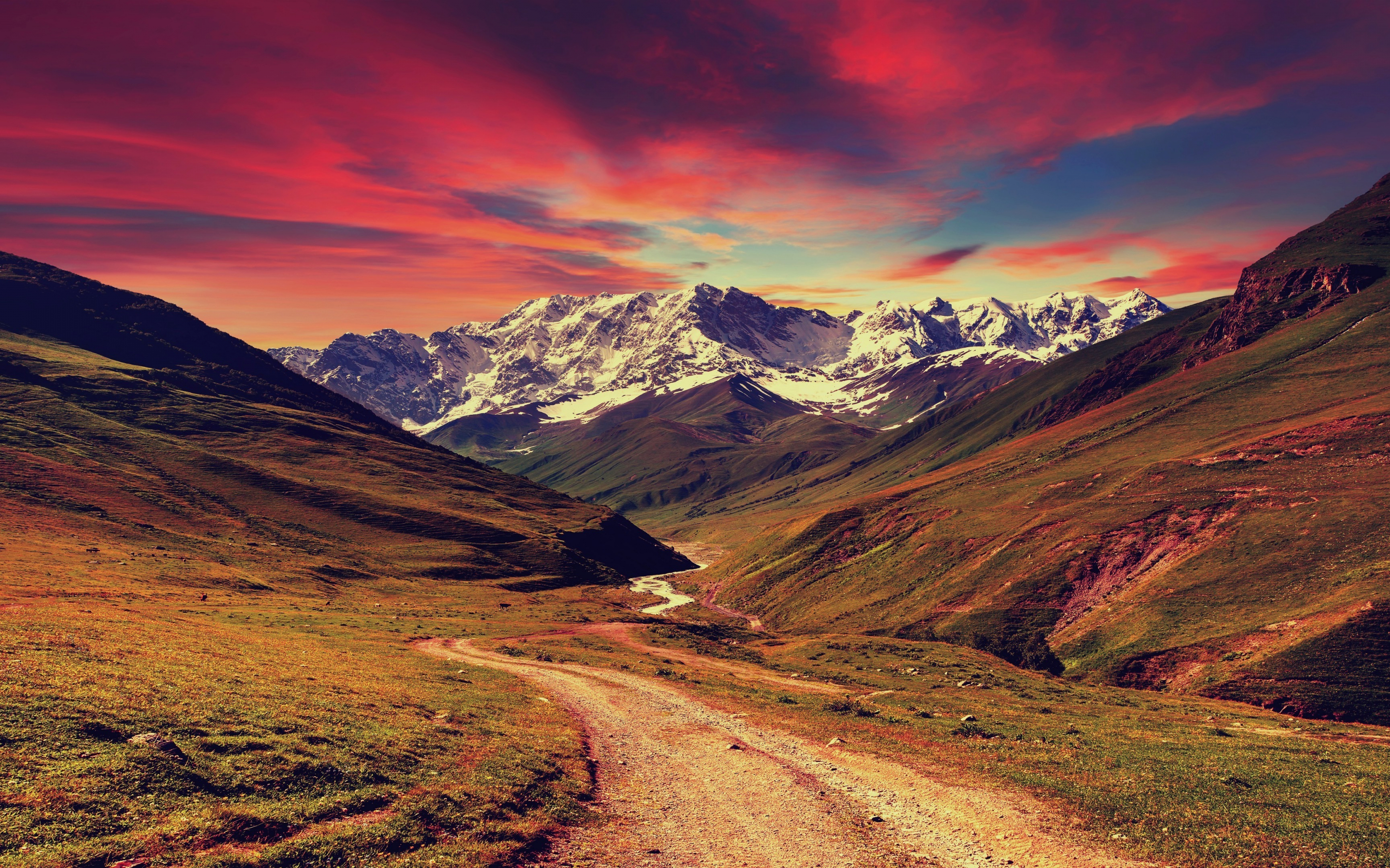 Mountains, sunset, landscape, 2880x1800 wallpaper