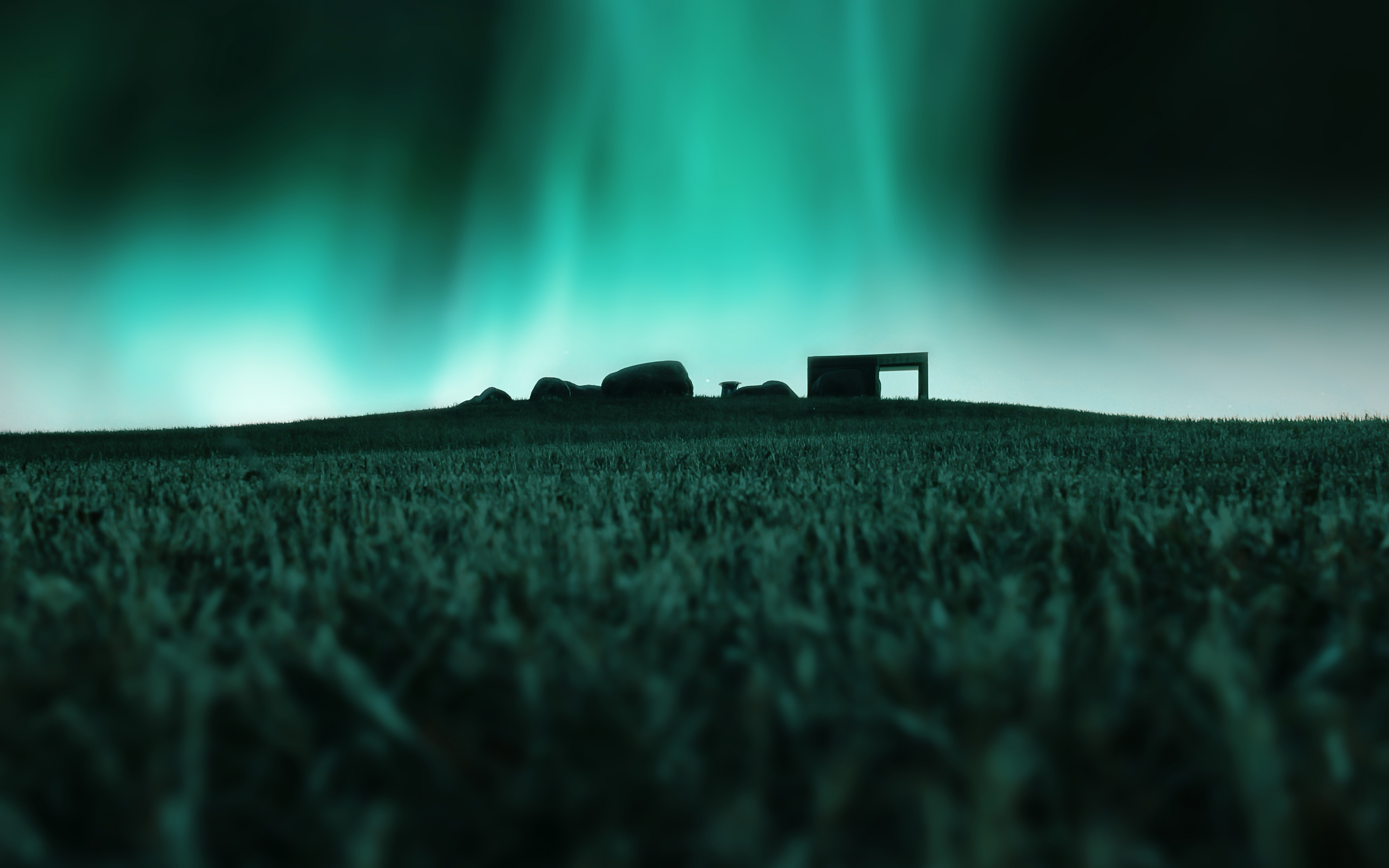 Farm, landscape, night, Northern Lights, 2880x1800 wallpaper