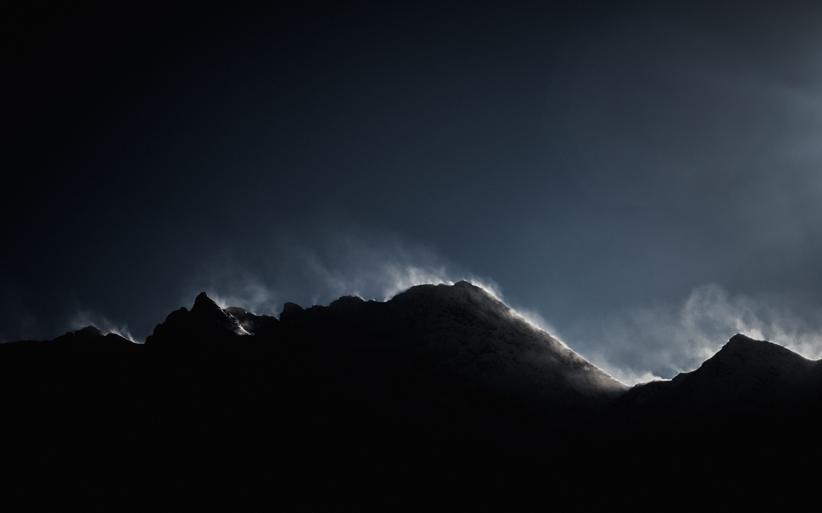 Dark, mountains, peak, fog, 2880x1800 wallpaper