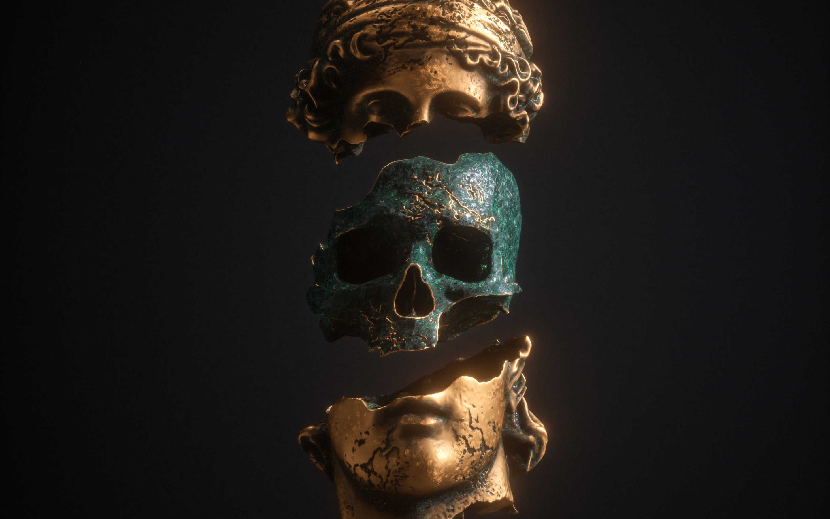 Skull inside statue, art, 2880x1800 wallpaper