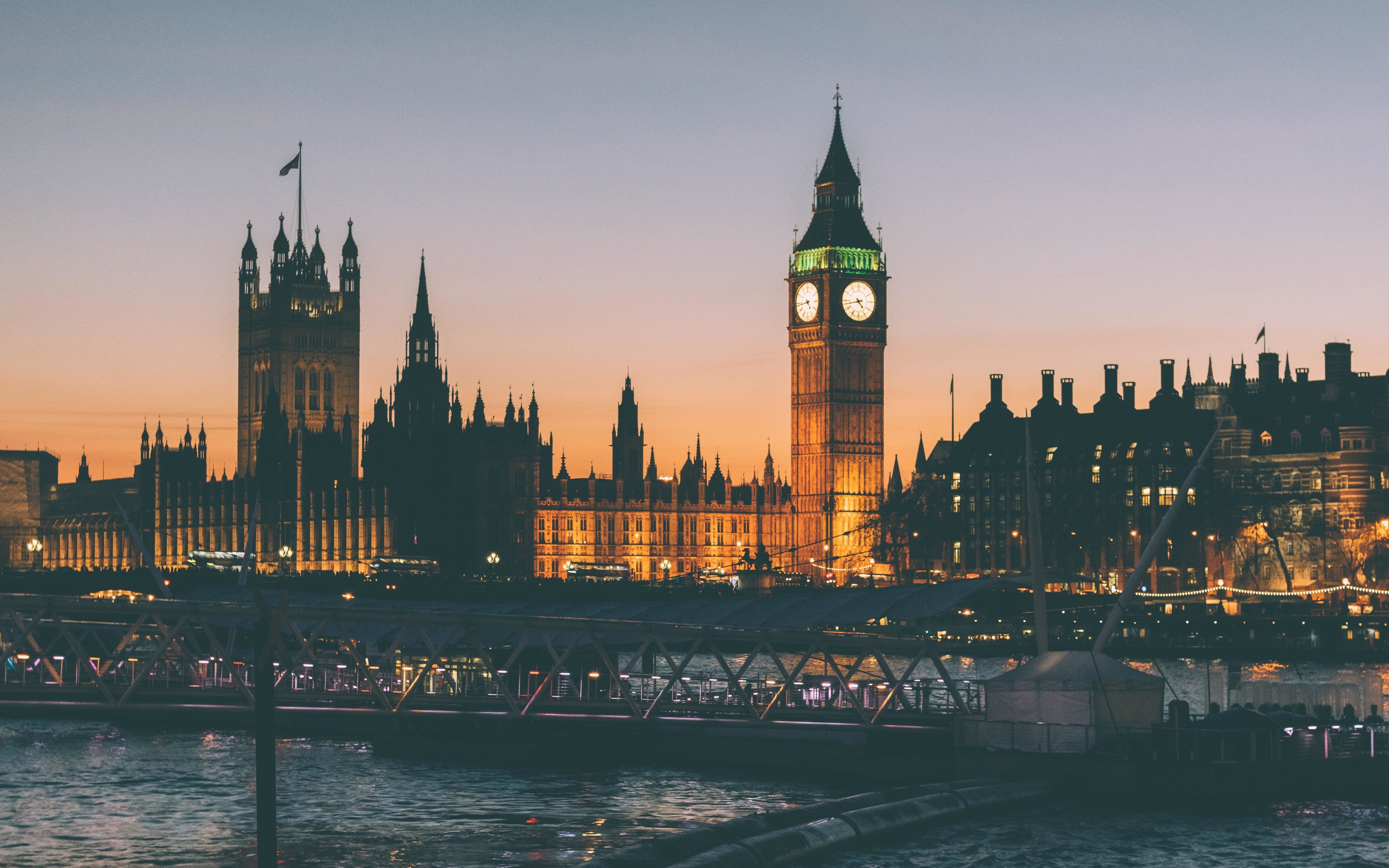 Clock tower, architecture, Big Ben, London, Night, 2880x1800 wallpaper