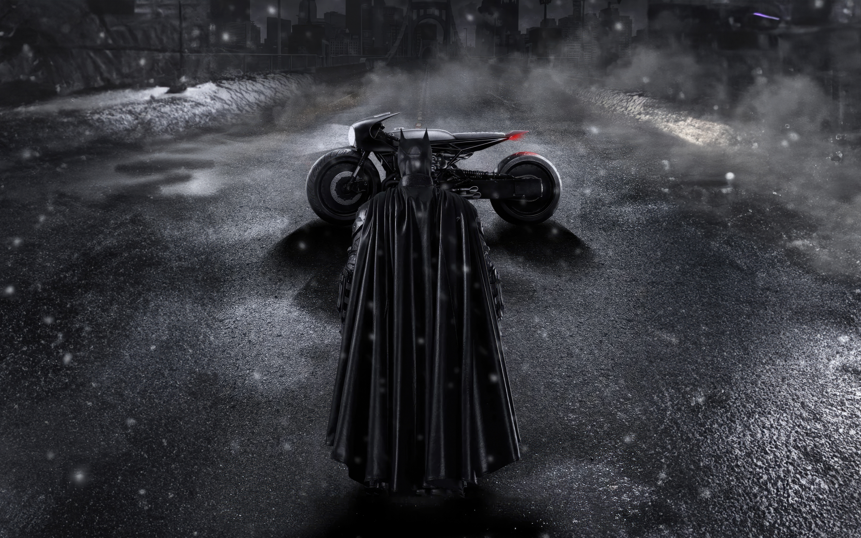 Batman and Batbike, dark, 2880x1800 wallpaper