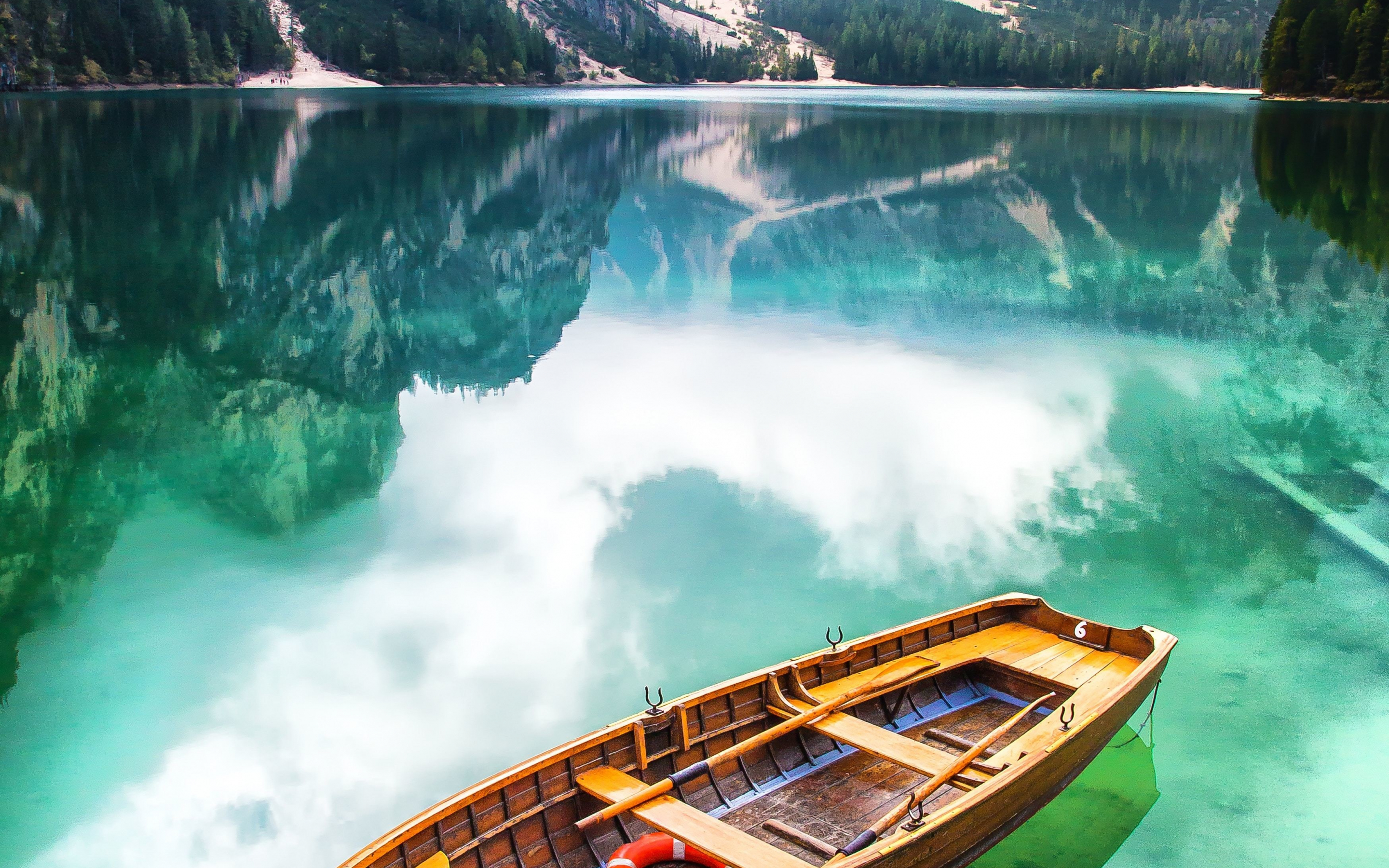 Pier, boat, lake, mountains, nature, 2880x1800 wallpaper