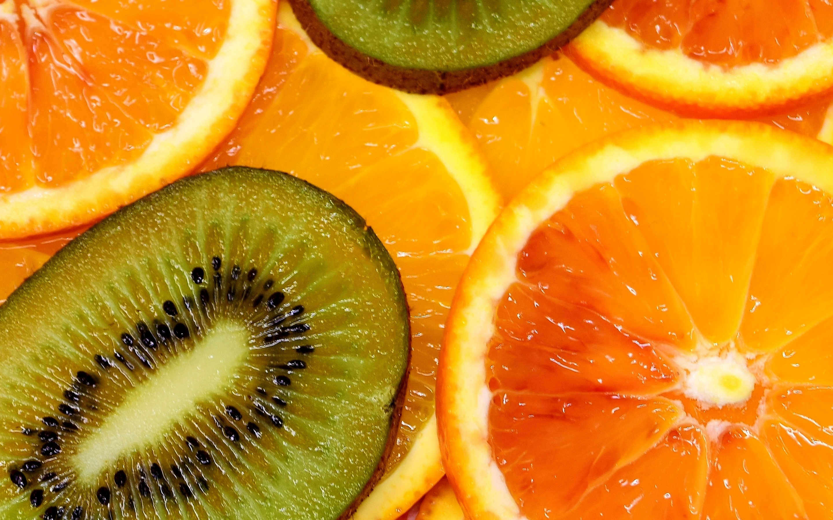Orange, kiwifruit, slices, fruits, salad, close up, 2880x1800 wallpaper