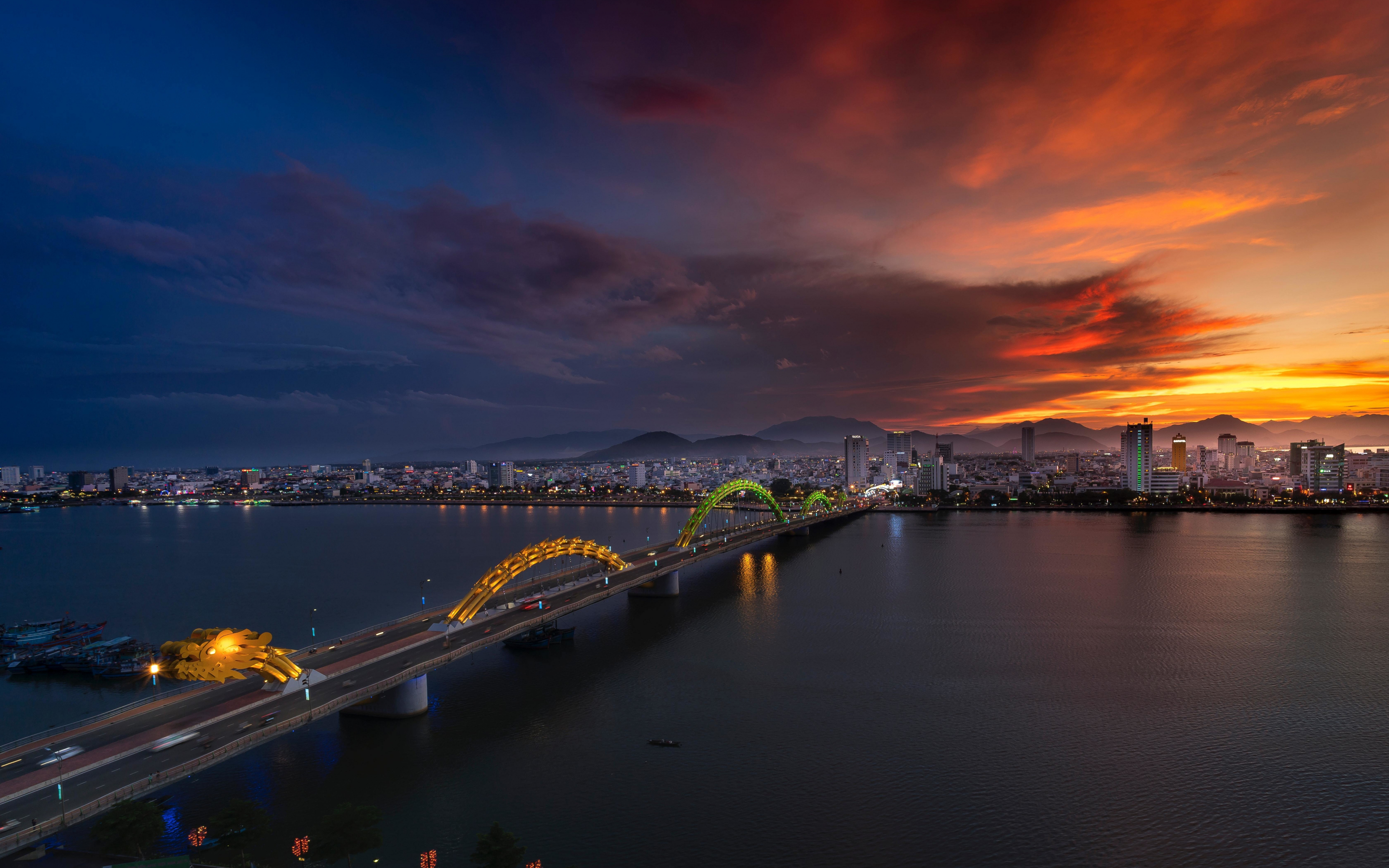 Bridge, cityscape, city, sunset, 2880x1800 wallpaper