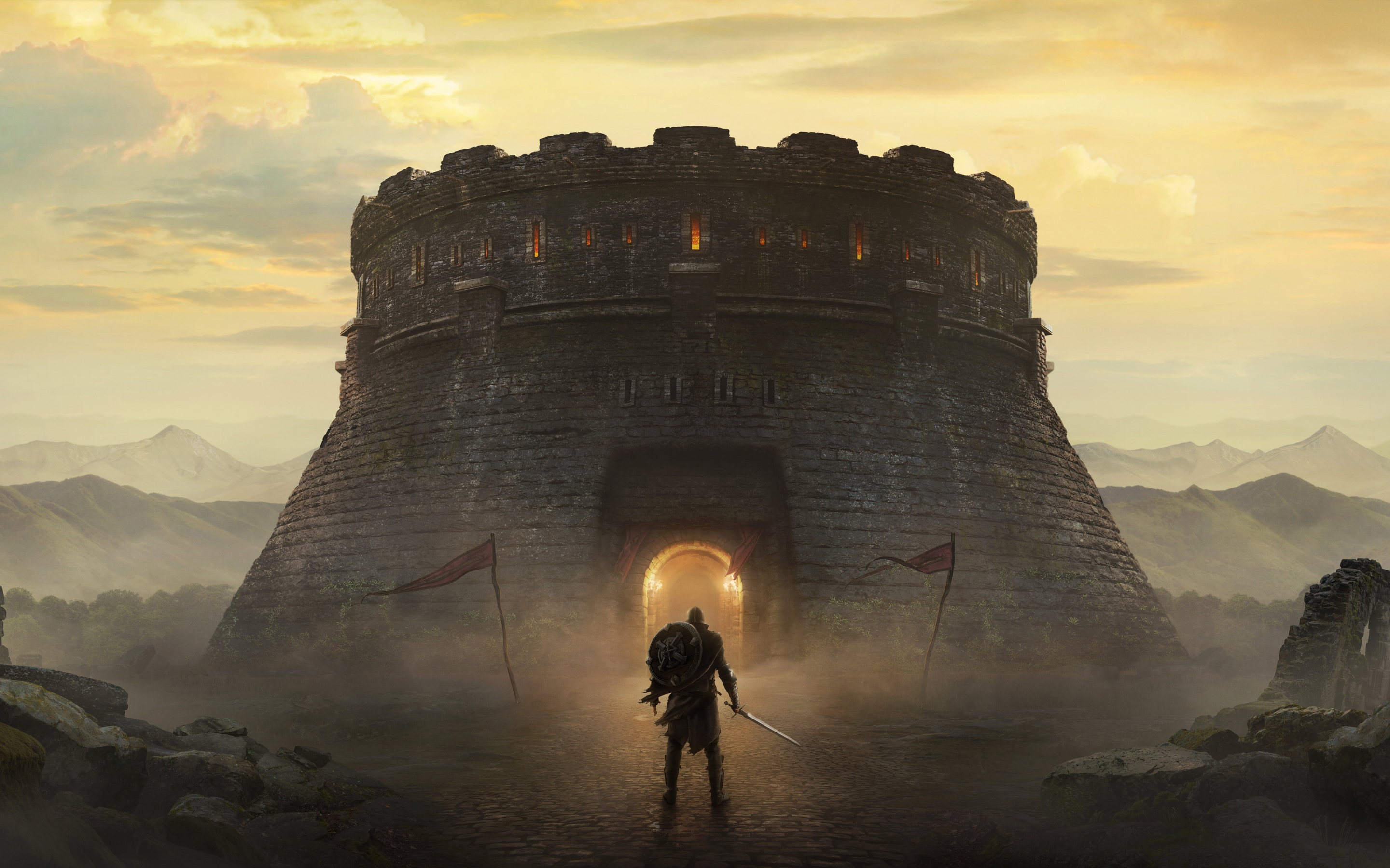 The Elder Scrolls: Blades, castle, warrior, video game, 2880x1800 wallpaper