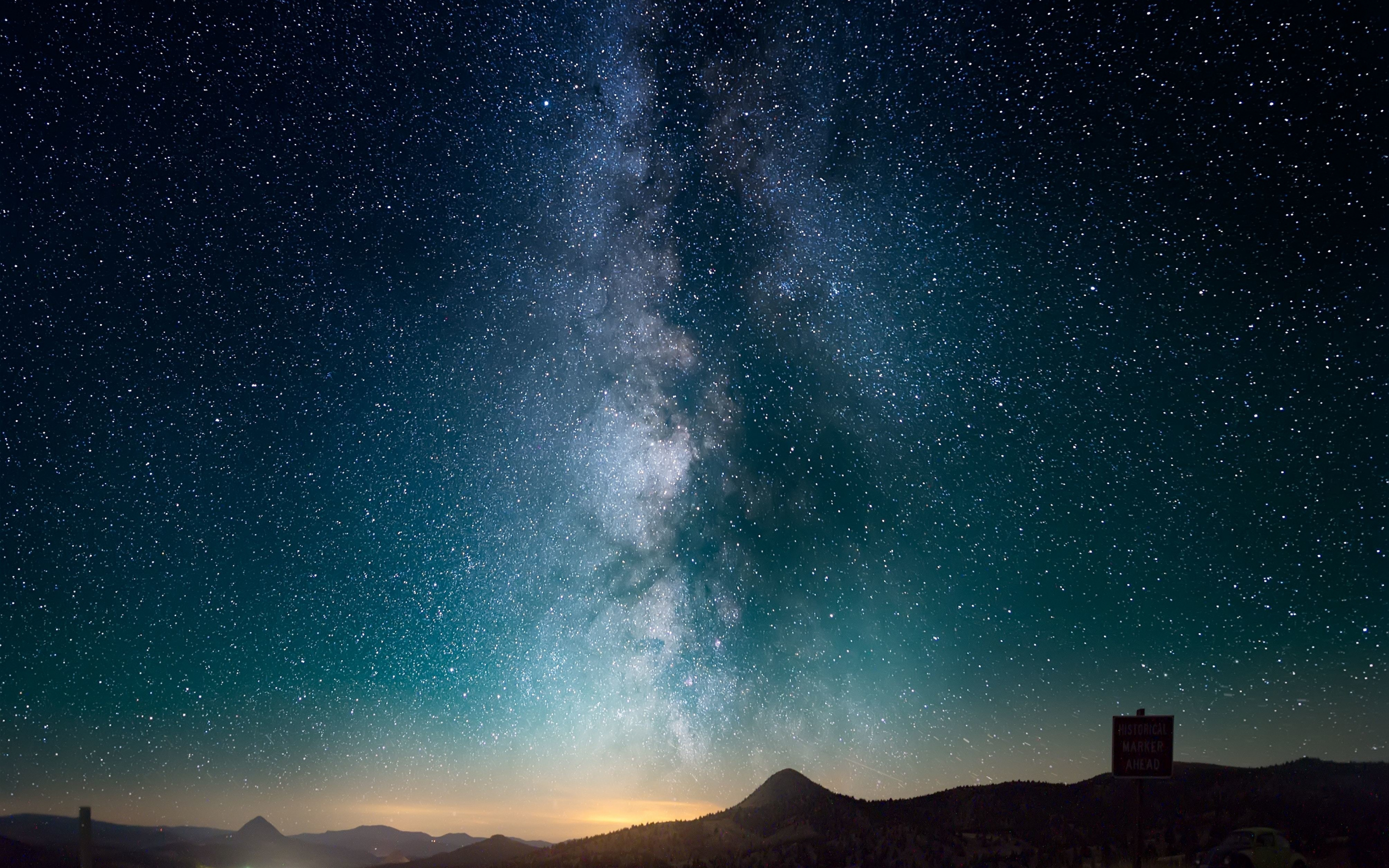 Starry sky, night, road, milky way, 2880x1800 wallpaper