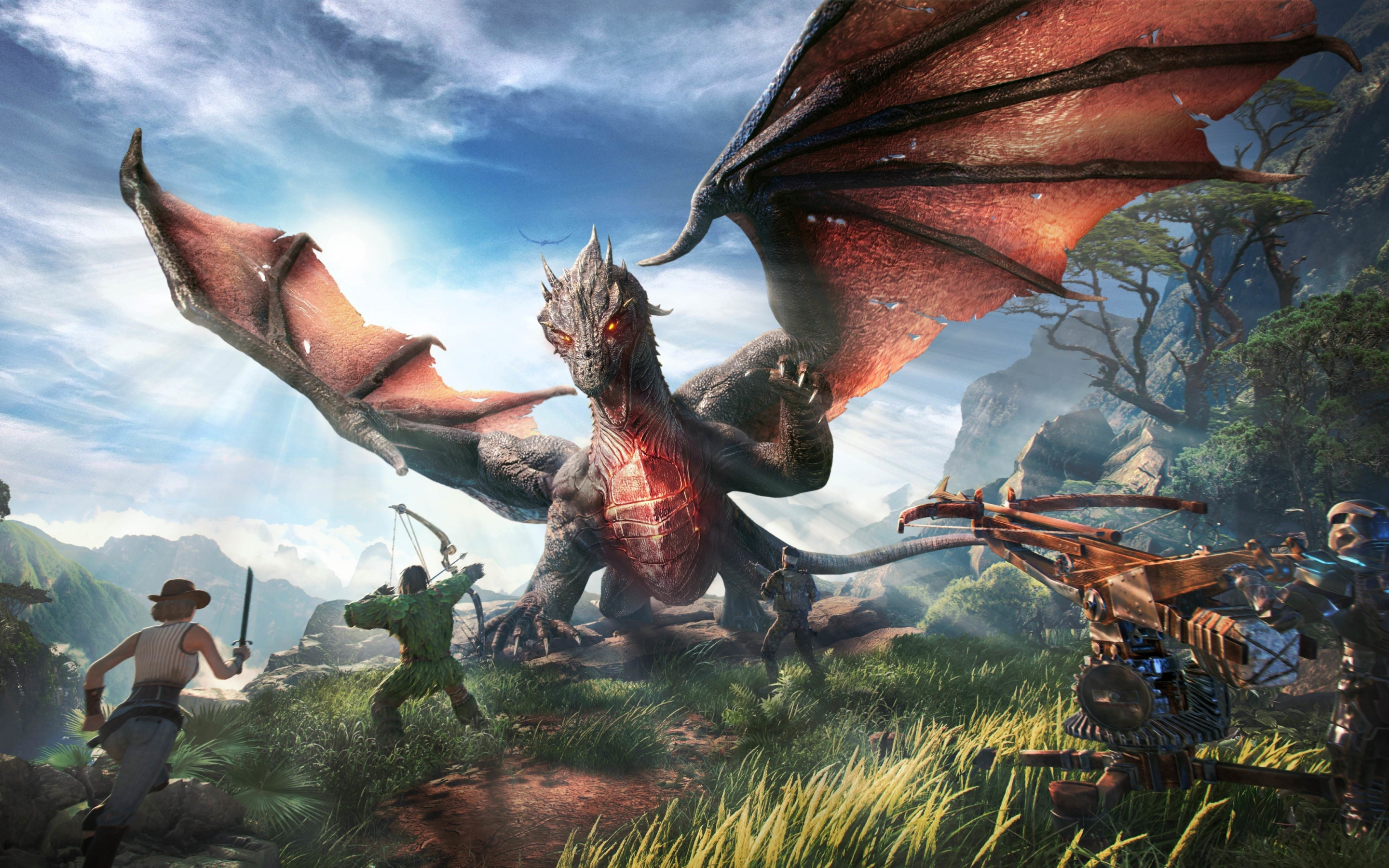 ARK Park, Video game, dragon and warriors, 2018, 2880x1800 wallpaper