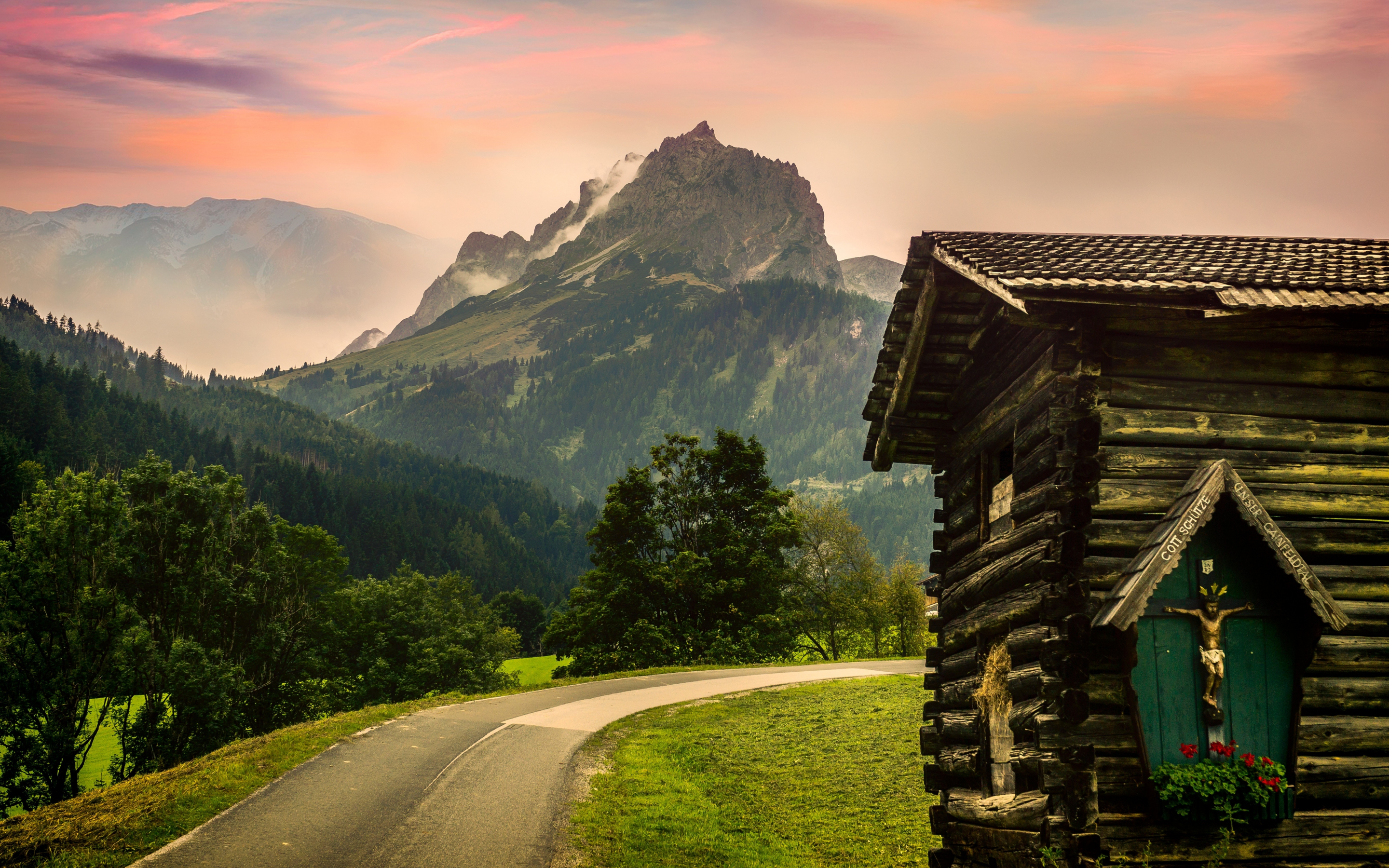 Road, alpine, mountains, hiking, nature, 2880x1800 wallpaper