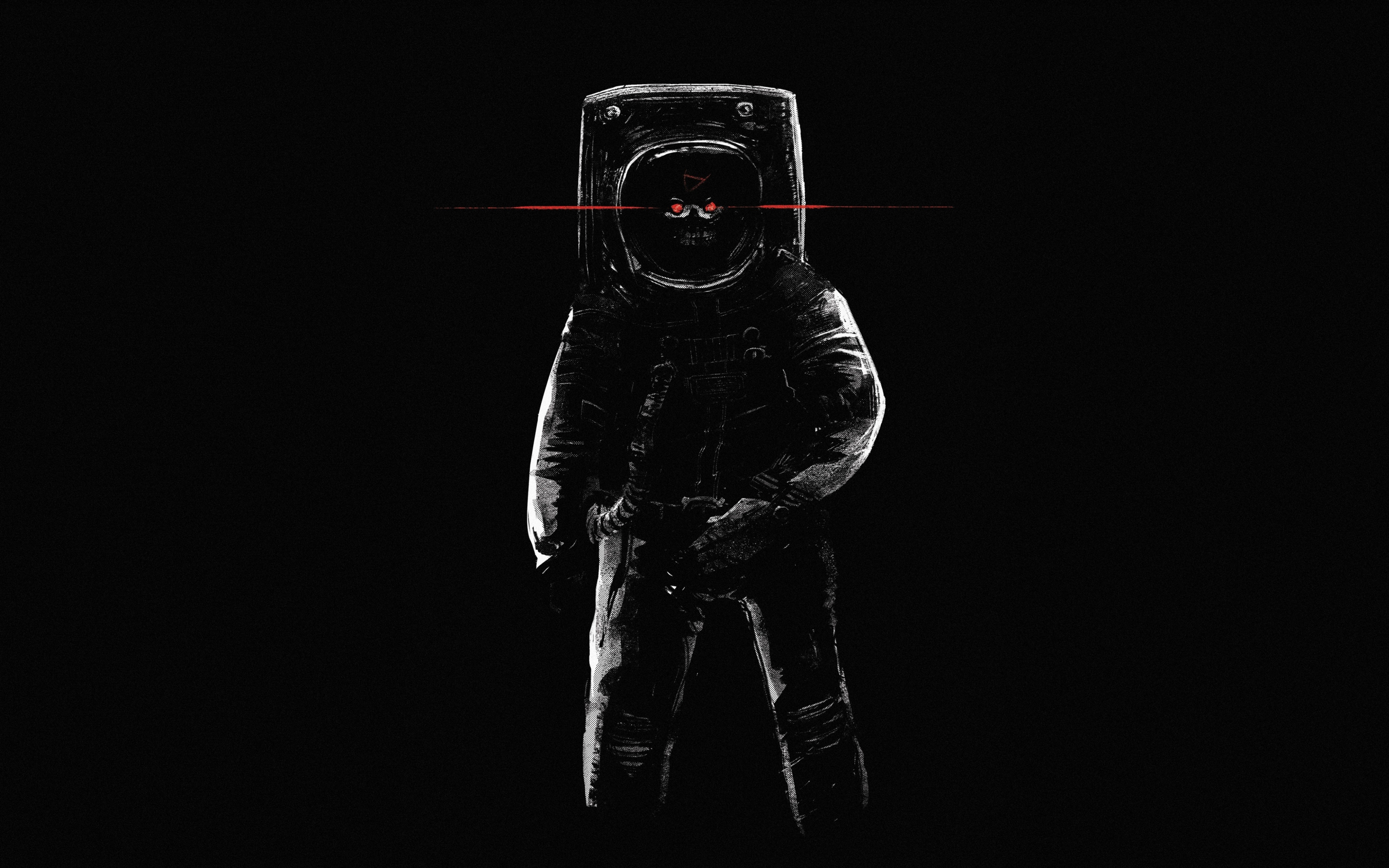 Astronaut, dark, minimal, skull, 2880x1800 wallpaper