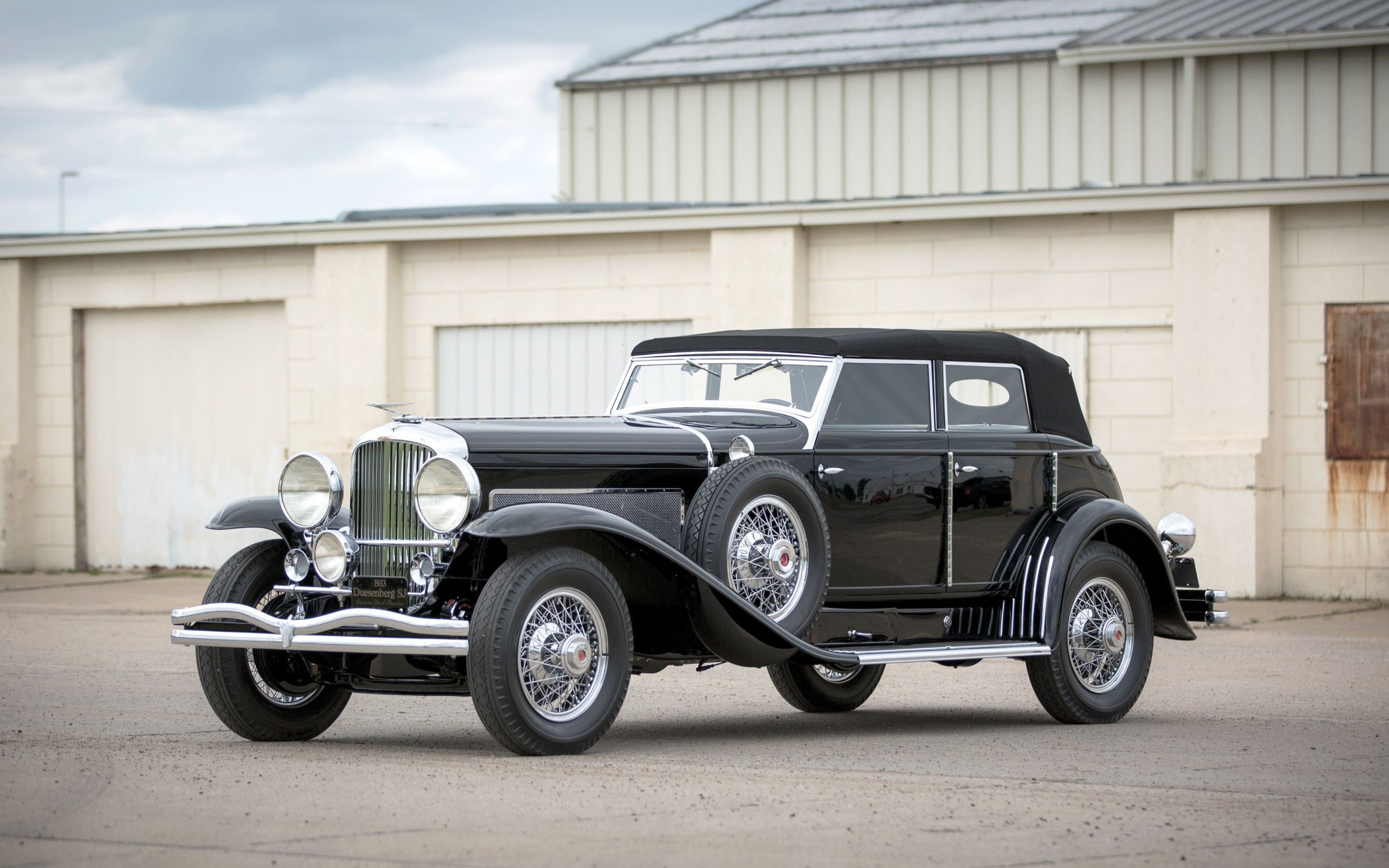 Black, 1933 Duesenberg Model SJ, classic car, 2880x1800 wallpaper