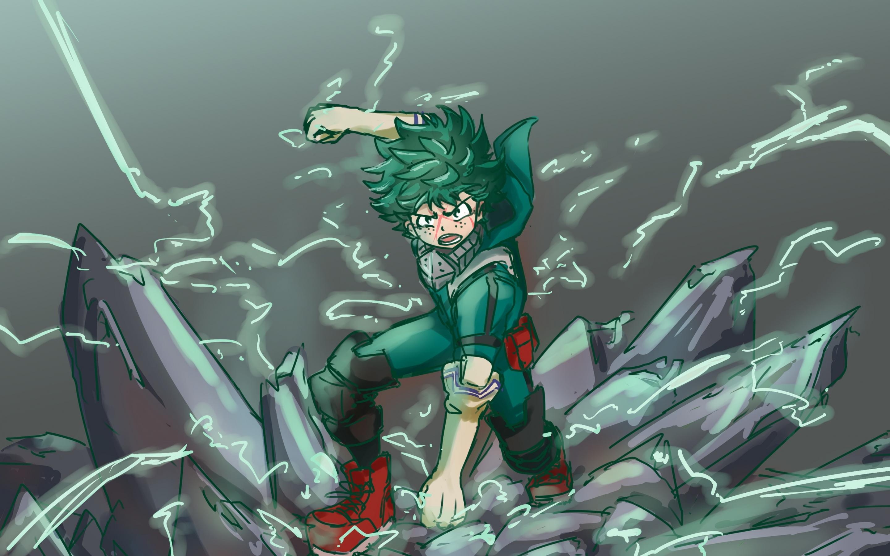 Angry, green hair, anime boy, Izuku Midoriya, 2880x1800 wallpaper