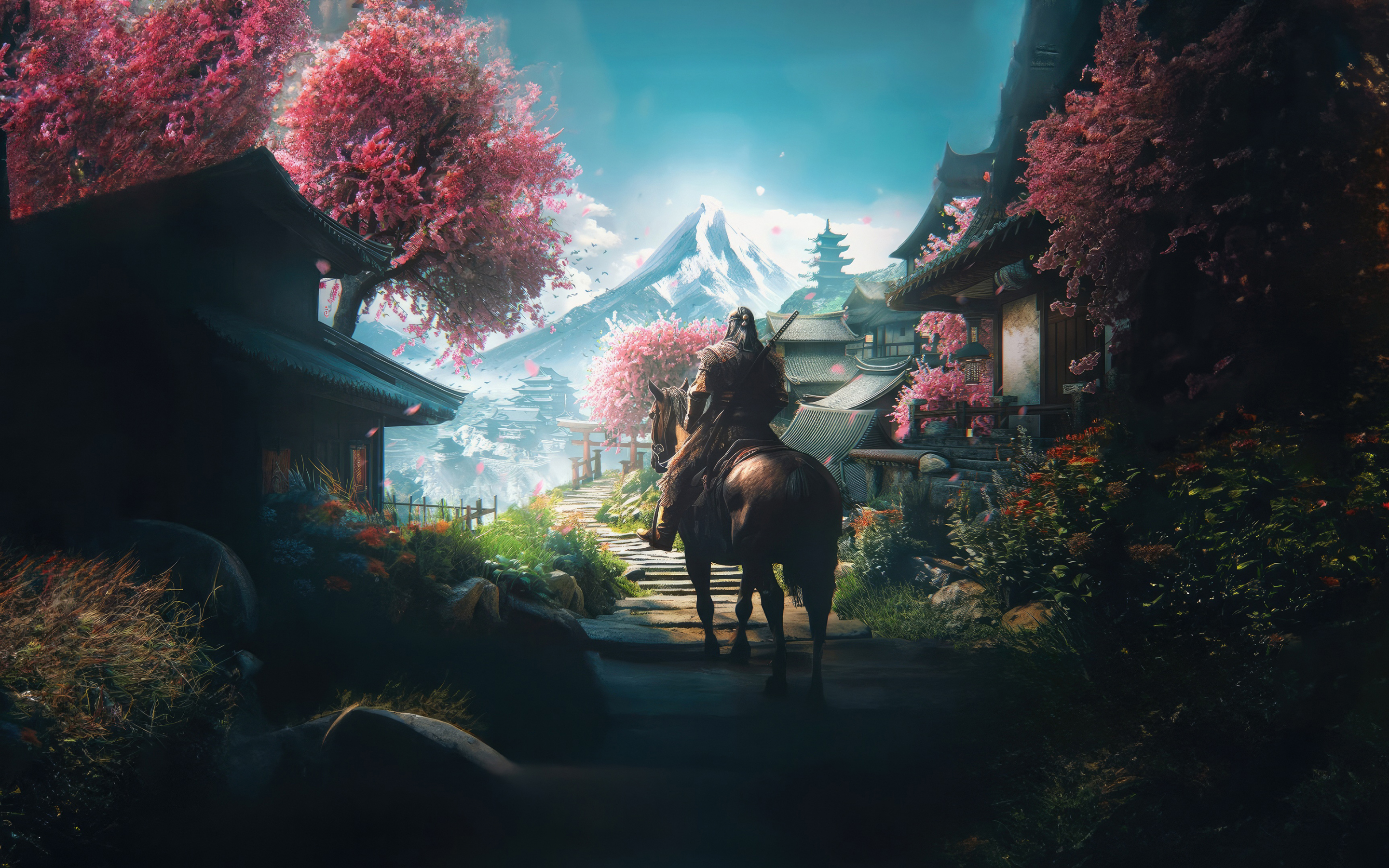 The witcher, come to town, horse ride, 2880x1800 wallpaper