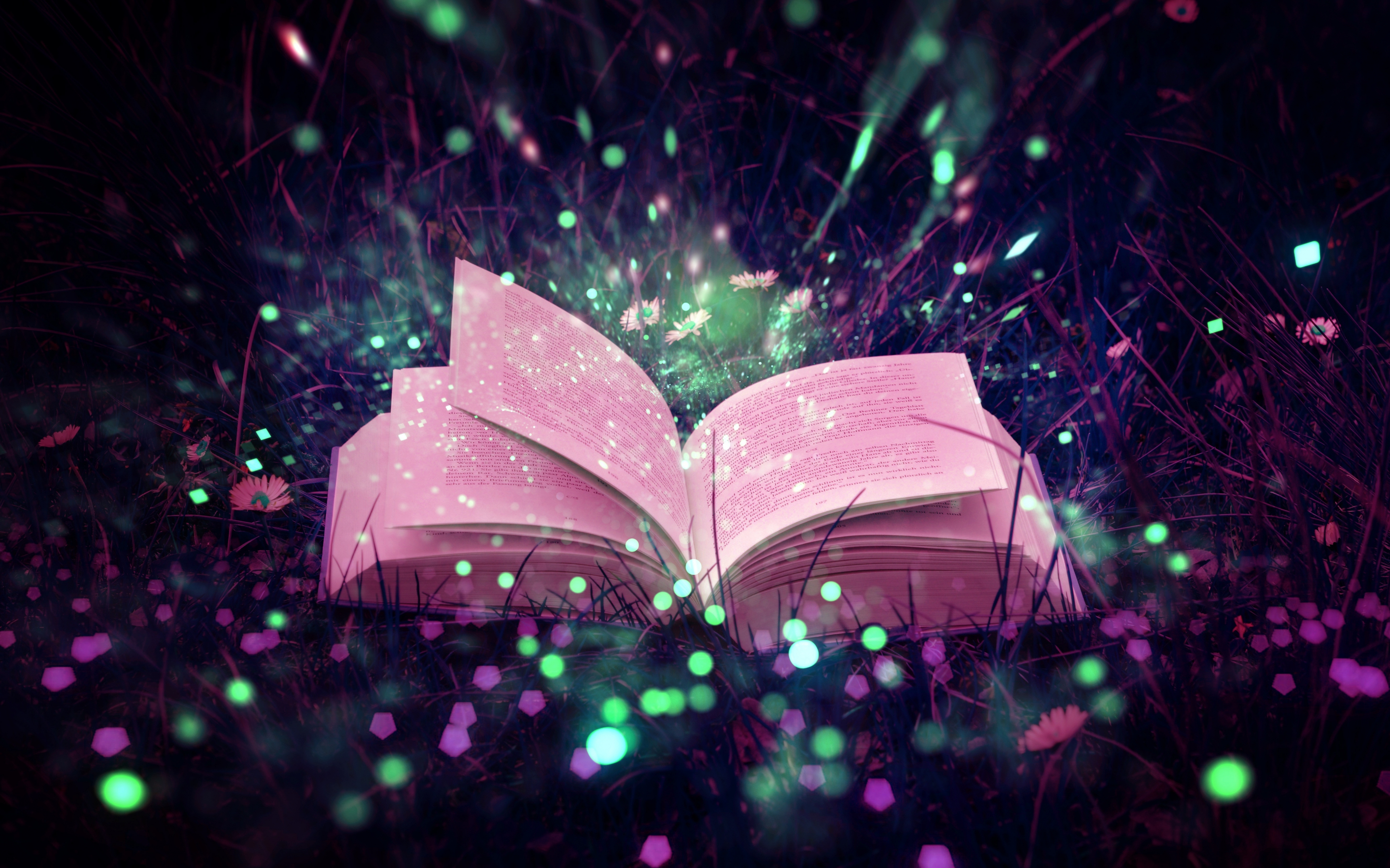 Book, magical lights, bokeh, 2880x1800 wallpaper