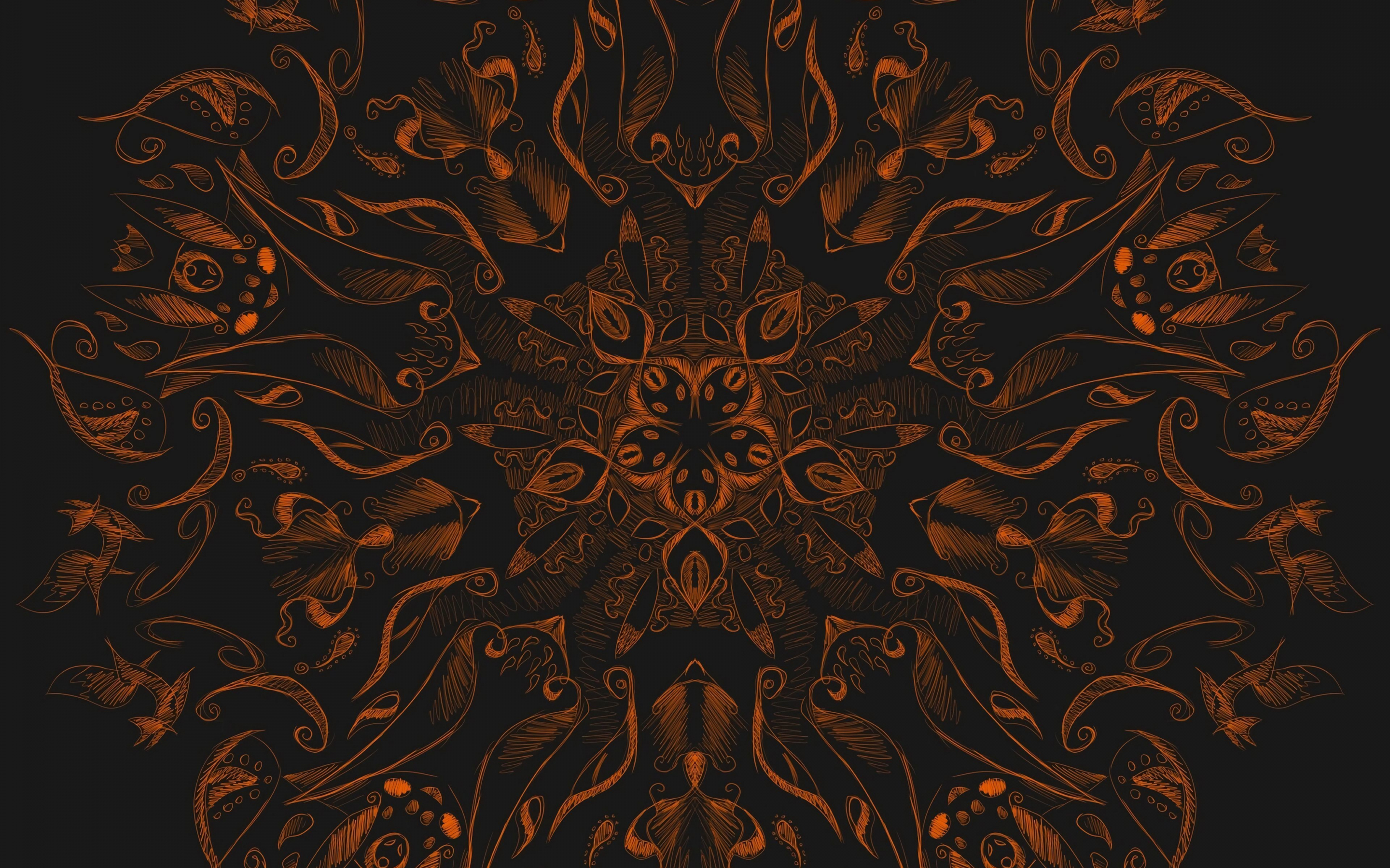 Orange pattern, fractal, mandala pattern, abstract, 2880x1800 wallpaper