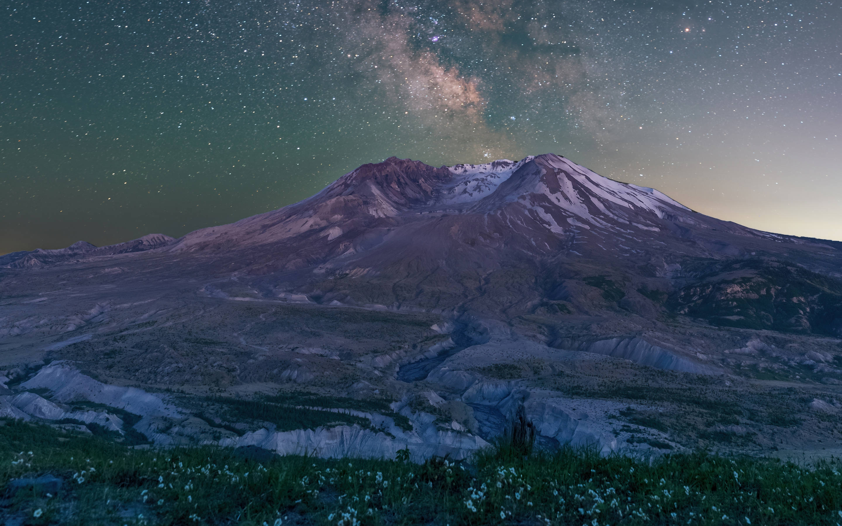 Mount Saint Helens, night, milky way view, landscape, nature, 2880x1800 wallpaper